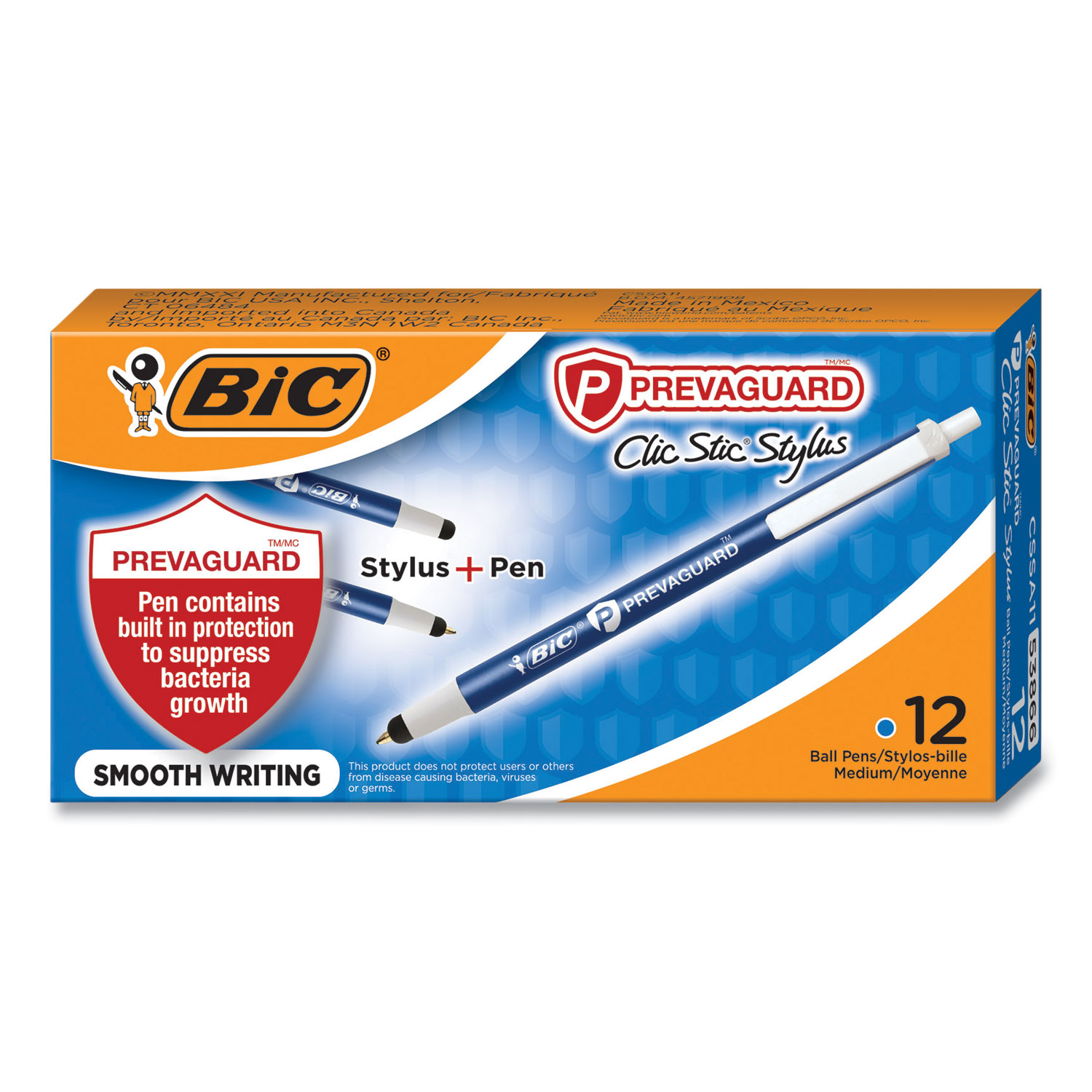 BIC® PrevaGuard Ballpoint/Stylus Pen, Retractable, Medium 1 mm, Blue ...