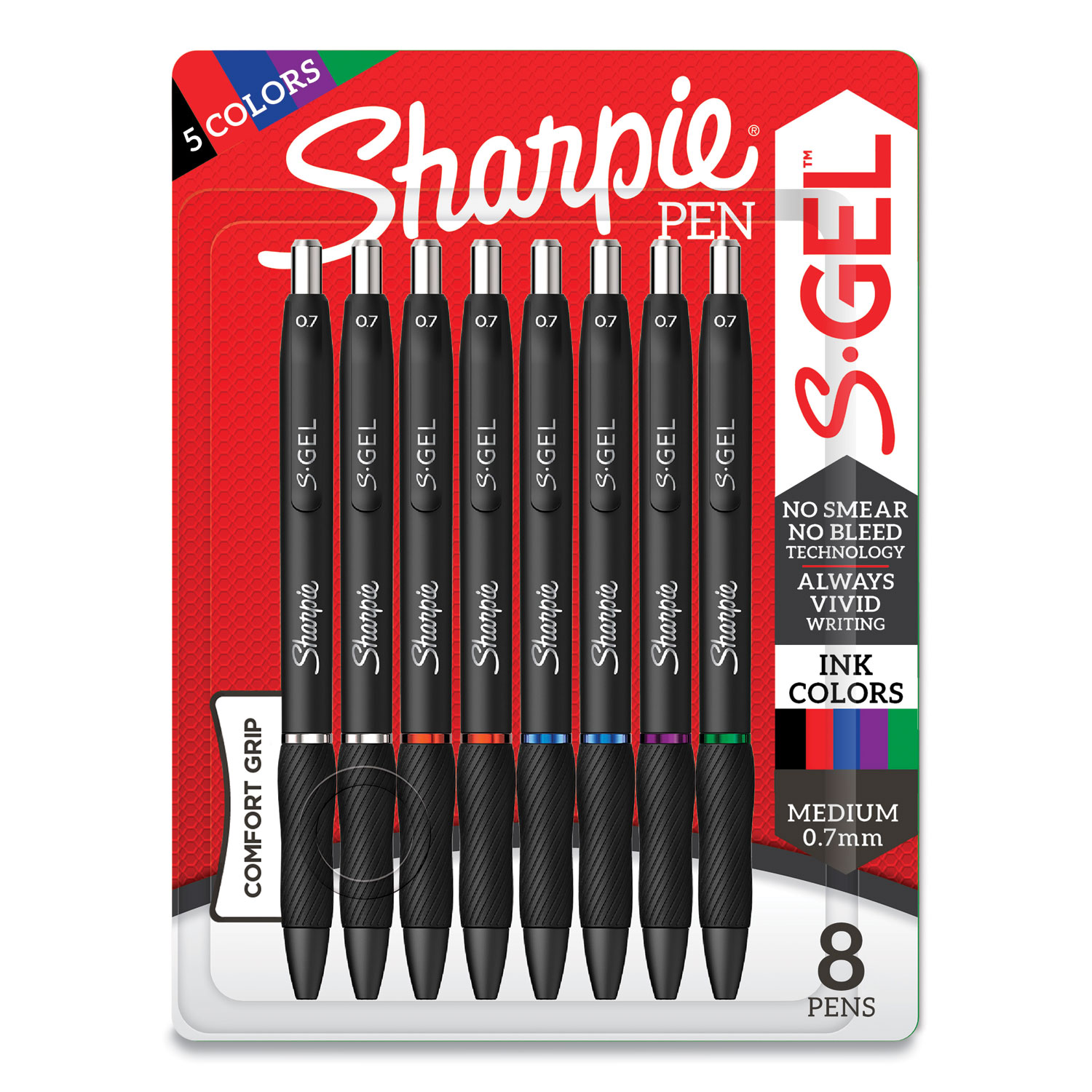 S-Gel High-Performance Gel Pen, Retractable, Medium 0.7 mm, Five Assorted  Ink Colors, Black Barrel, 8/Pack - City Supply LLC