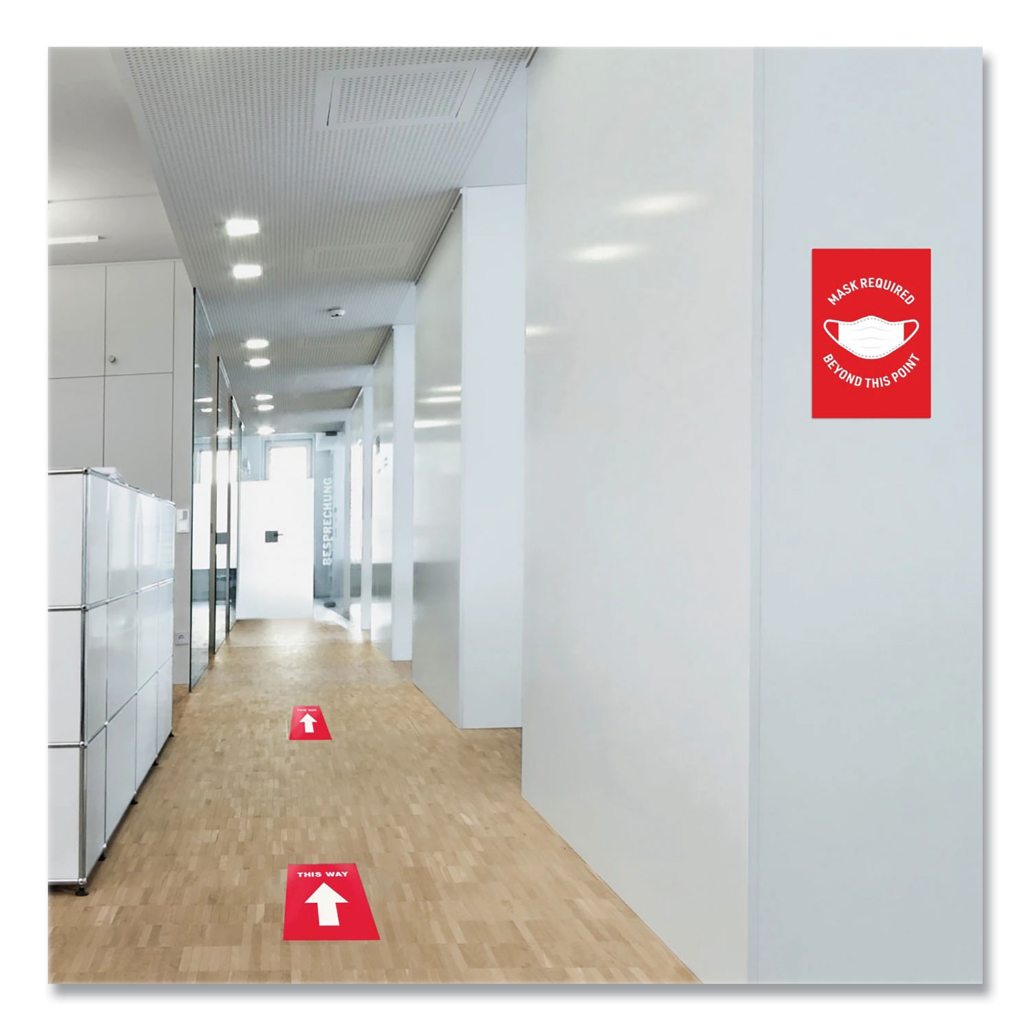 Preprinted Surface Safe Wall Decals, 7 x 10, Mask Required Beyond This Point, Red Face, White
