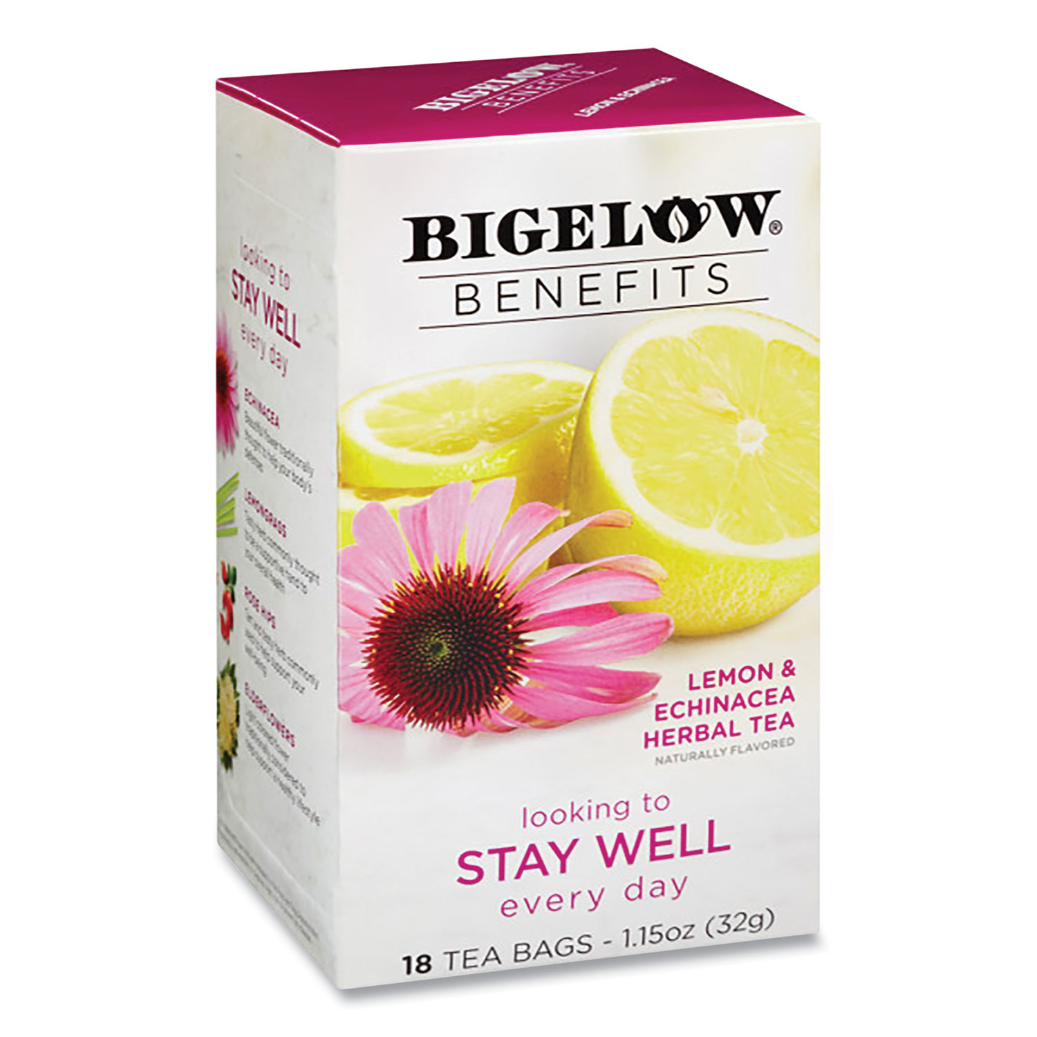 Bigelow® Benefits Lemon and Echinacea Herbal Tea Bags, 0.6 oz Tea Bag, 18/Box