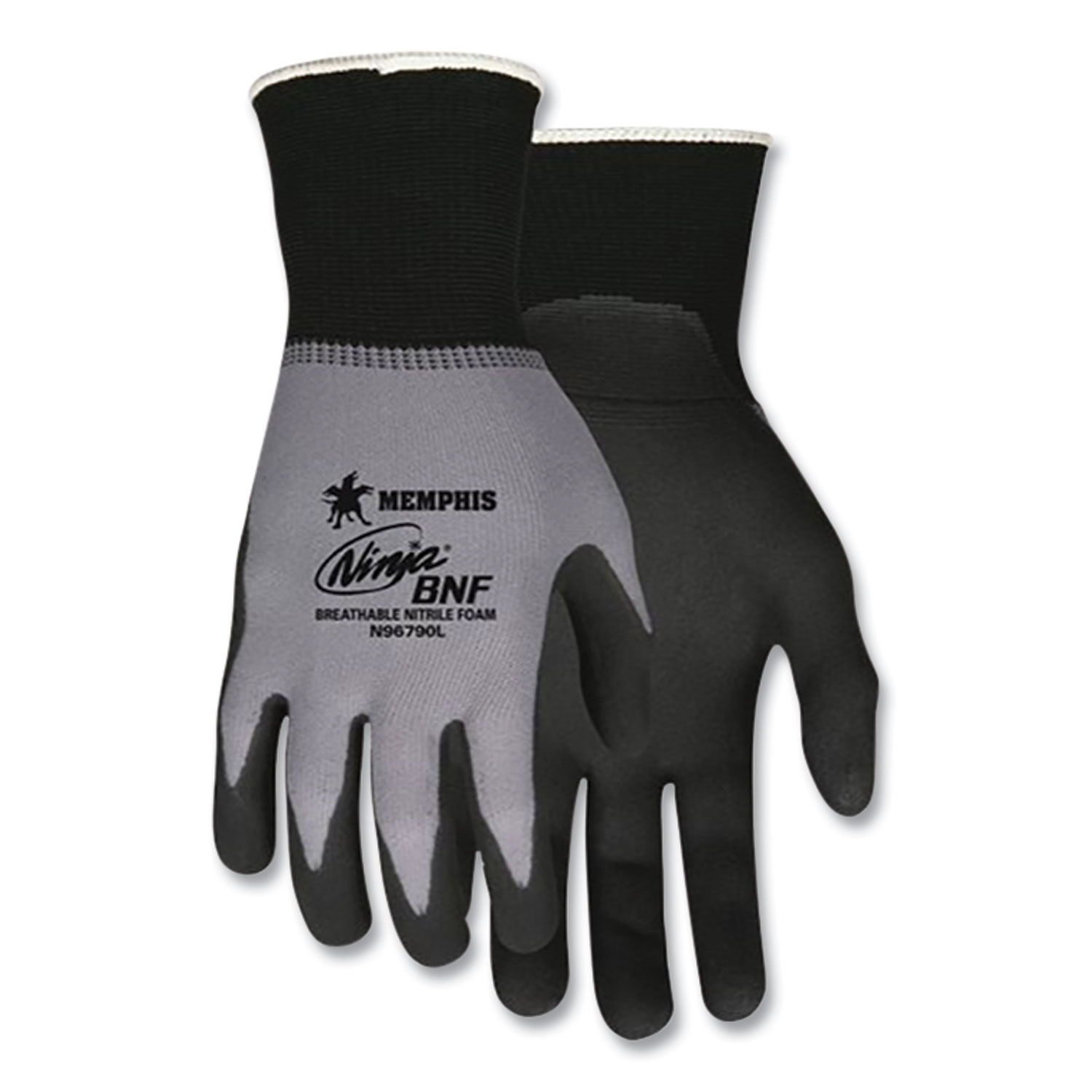 Ninja Nitrile Coating Nylon/Spandex Gloves, Black/Gray, Large, Dozen