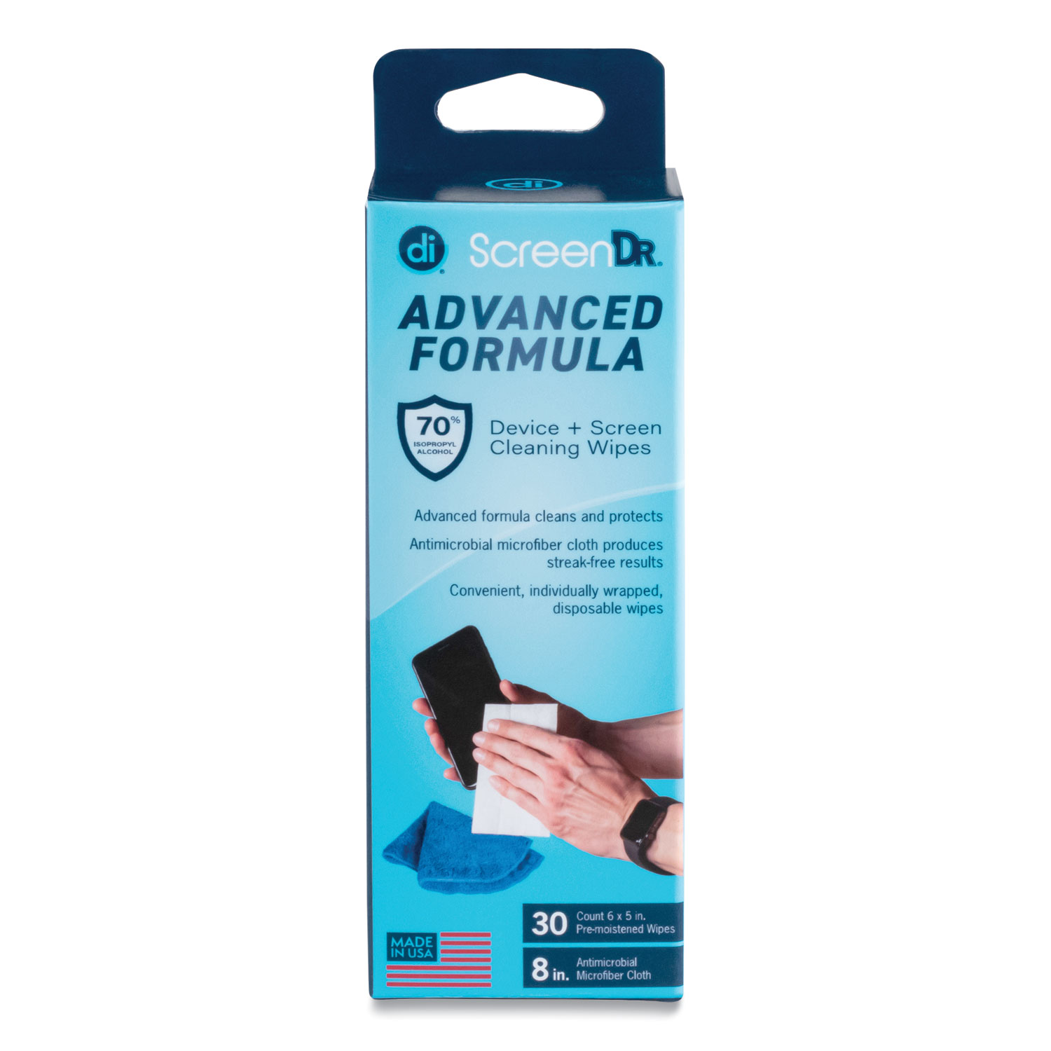 ScreenDr Device and Screen Cleaning Wipes, Includes 30 Individually Wrapped Wipes and 8