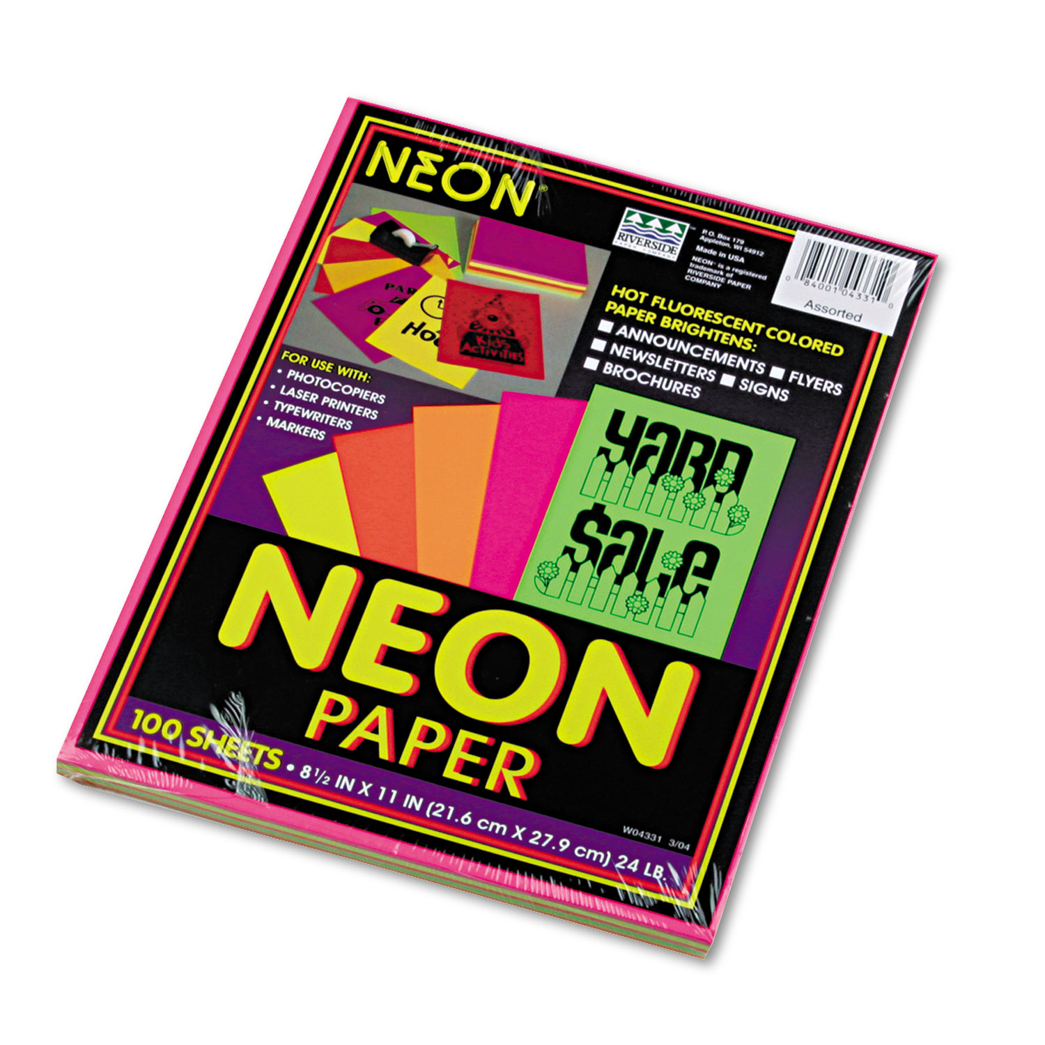  Pacon 104331 Array Colored Bond Paper, 24lb, 8.5 x 11, Assorted Neon Colors, 100/Pack (PAC104331) 