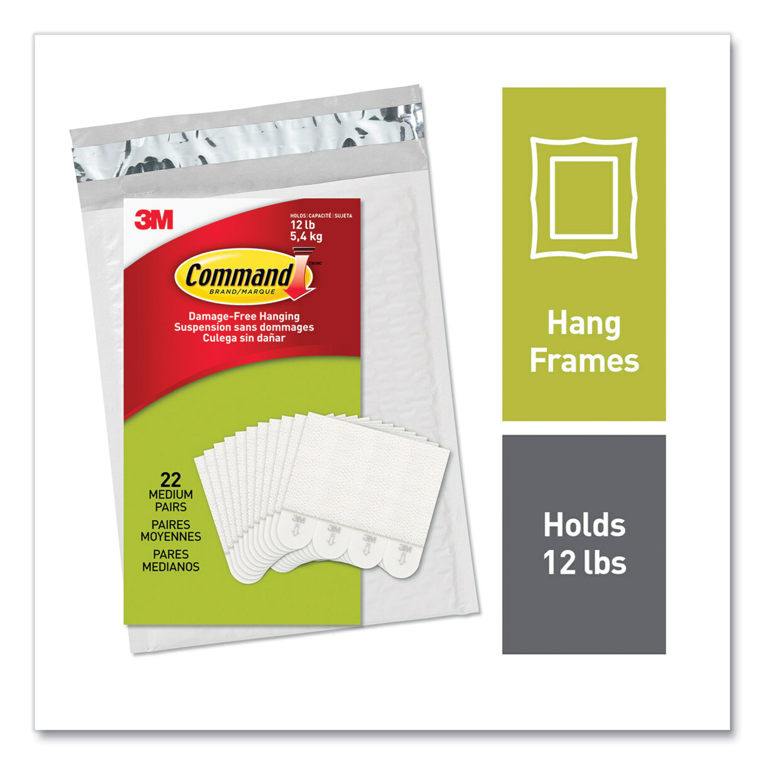 Picture Hanging Strips, Removable, Holds Up to 4 lbs per Pair, 0.5 x 3.63,  White, 4
