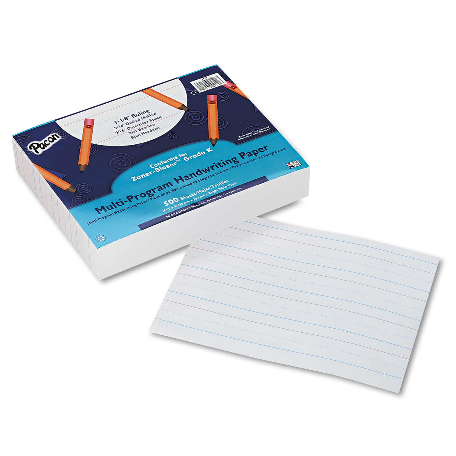 Multi-Program Handwriting Paper, 16 lb, 1 1/8" Long Rule, One-Sided, 8 x 10.5, 500/Pack