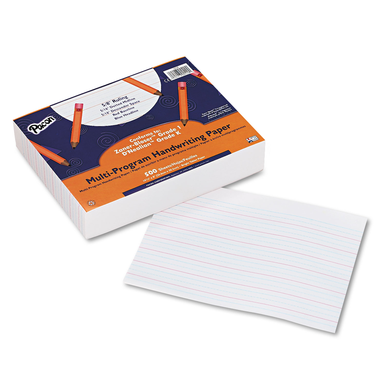  Pacon 2420 Multi-Program Handwriting Paper, 16 lb, 5/8 Long Rule, One-Sided, 8 x 10.5, 500/Pack (PAC2420) 