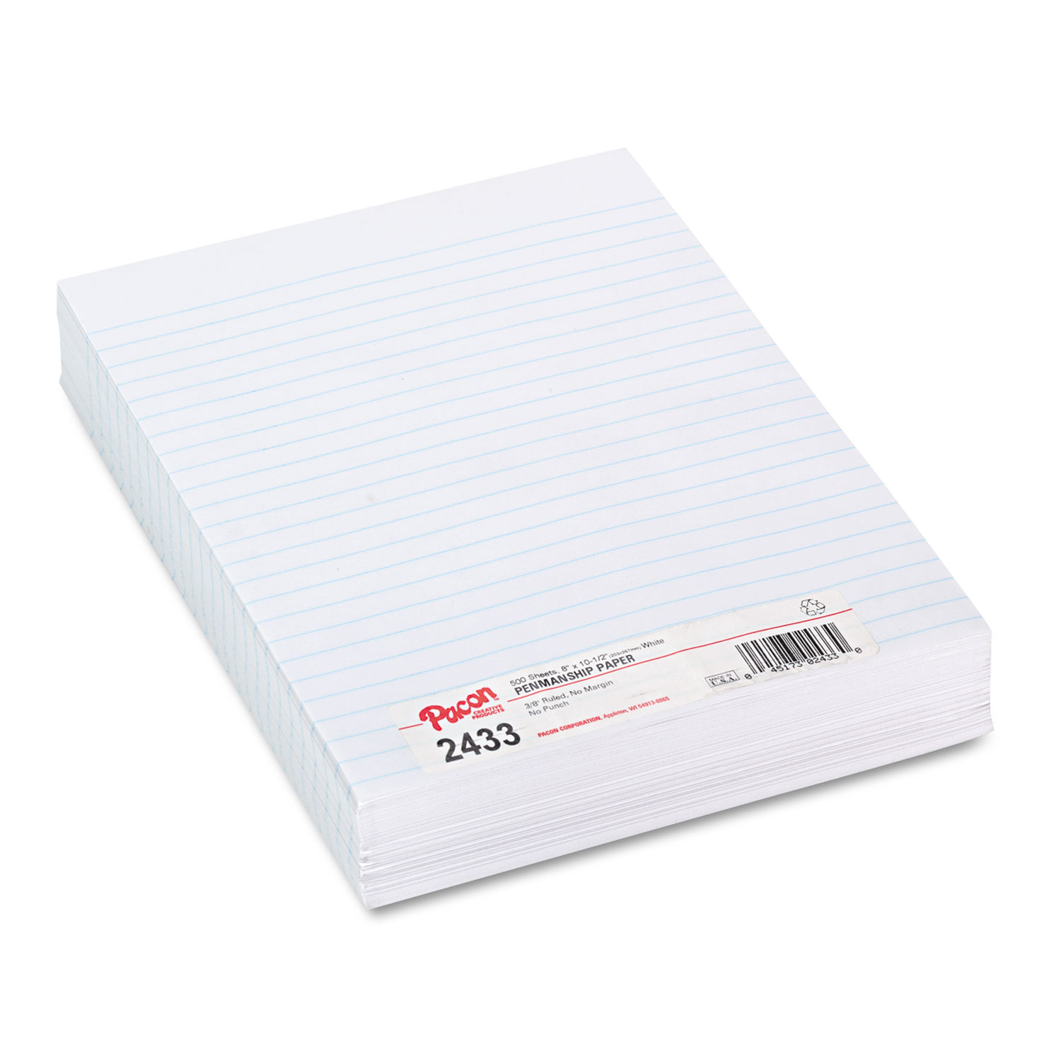Composition Paper, 3/8 Ruling, 16 lbs., 8 x 10-1/2, White, 500 Sheets/Pack