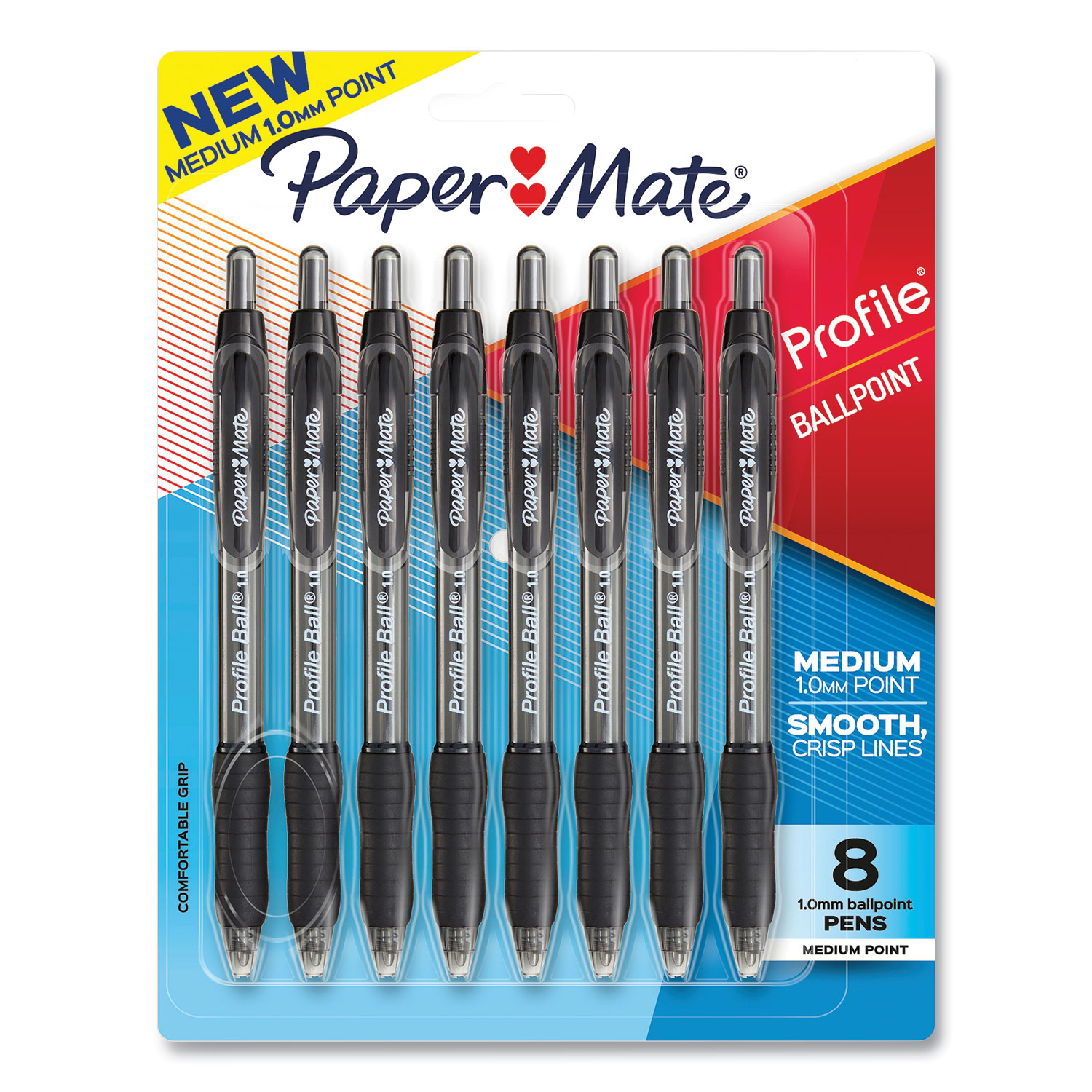 Paper Mate Profile Ball Point Pen, Retractable, B (1.4 mm), Black Ink - 12 pens