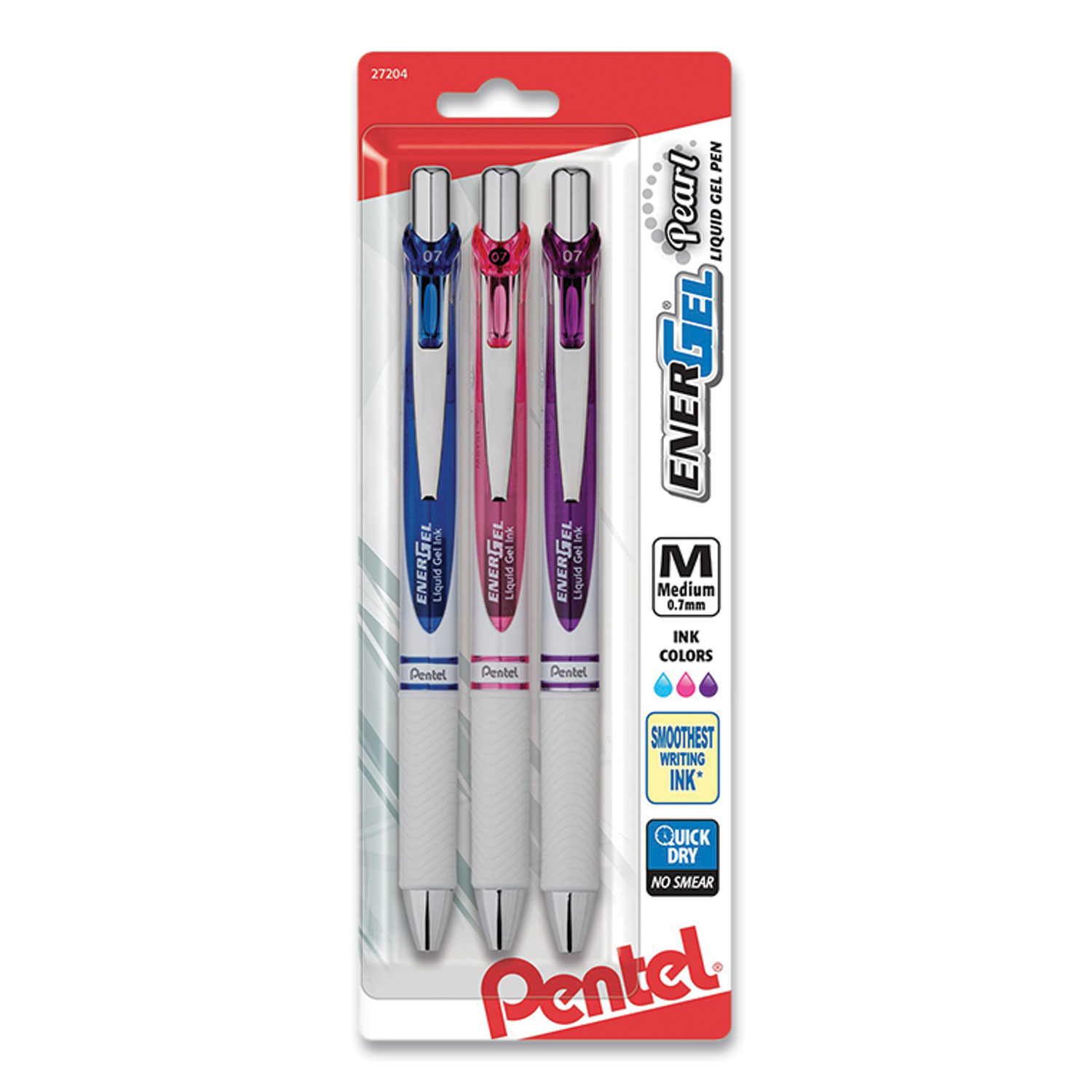 EnerGel Pearl Gel Pen, Retractable, Medium 0.7 mm, Assorted Ink and Barrel,  3/Pack - Office Express Office Products