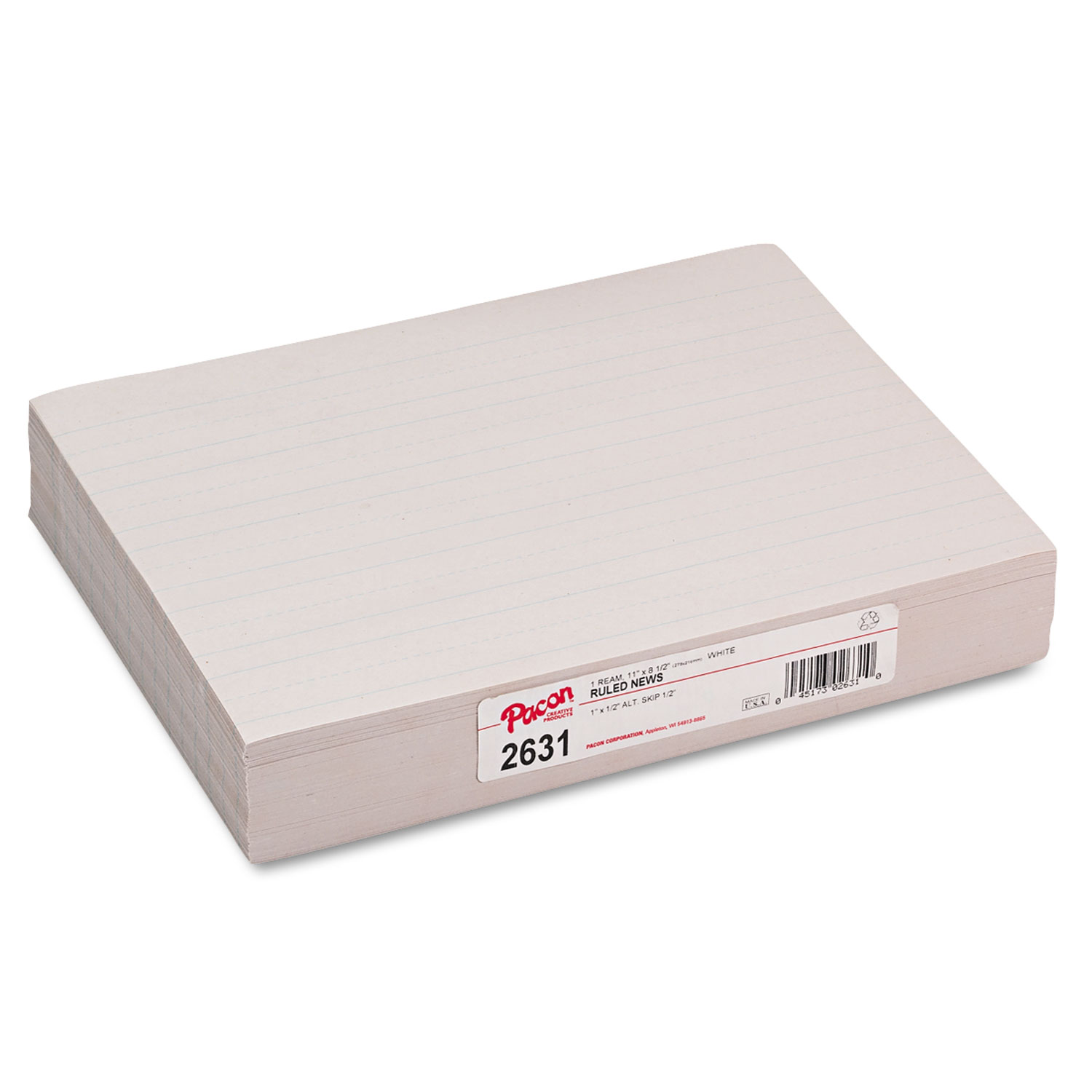  Pacon 2631 Skip-A-Line Ruled Newsprint Paper, 1 Two-Sided Long Rule, 8.5 x 11, 500/Pack (PAC2631) 