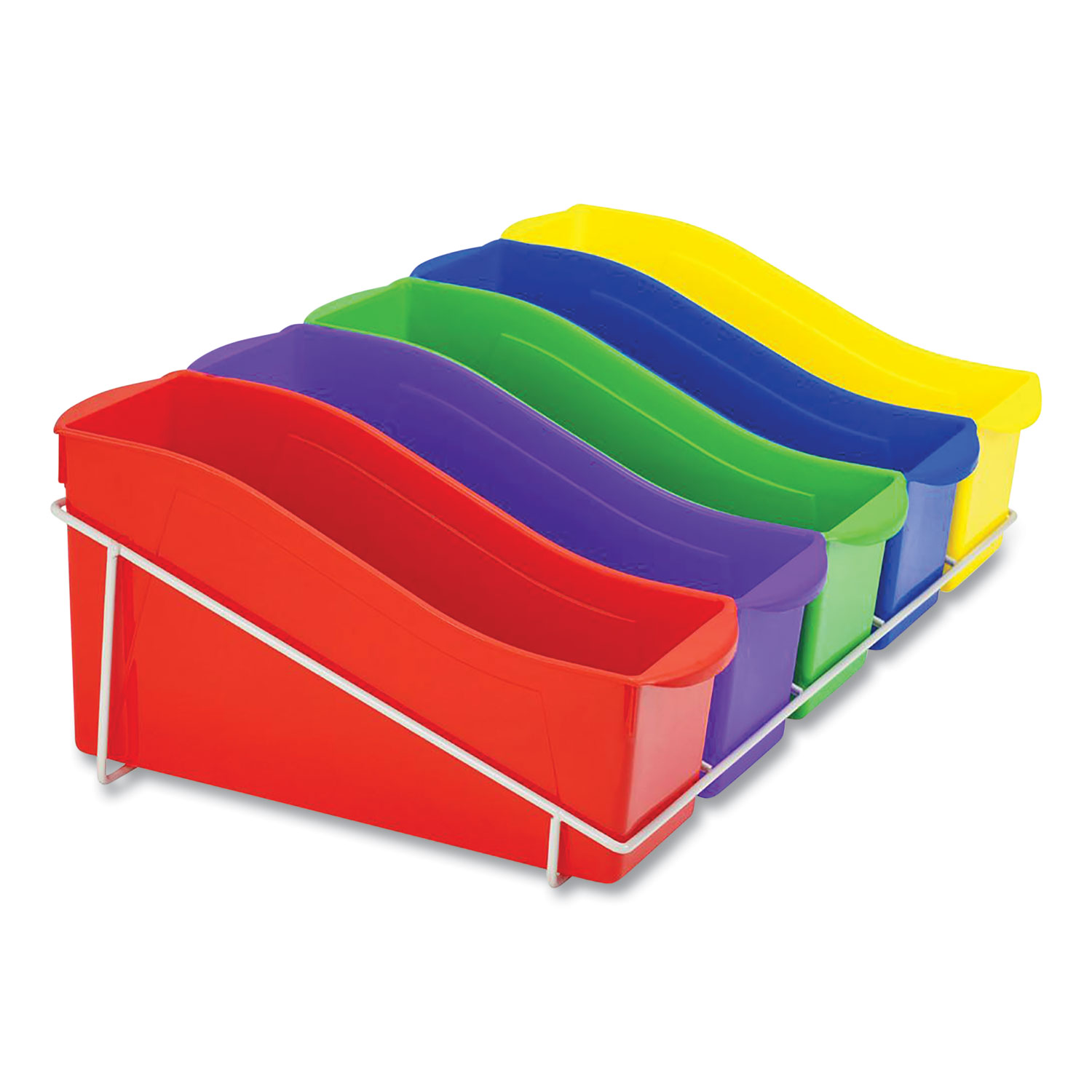 Book Bins with Metal Shelf Rack, 14.3 x 25.69 x 7.25, 5 Assorted Color