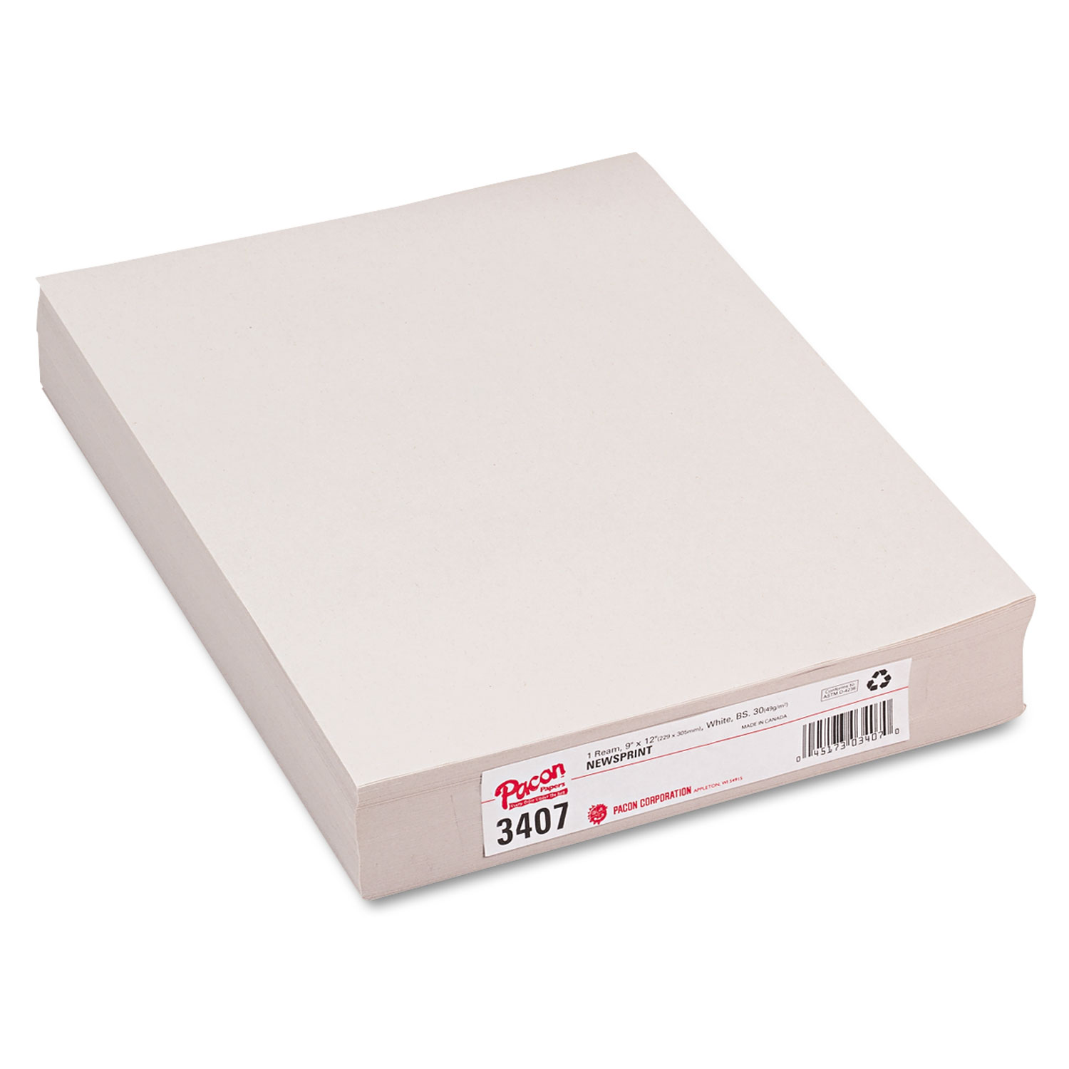  Pacon 3407 White Newsprint, 30lb, 9 x 12, White, 500/Pack (PAC3407) 