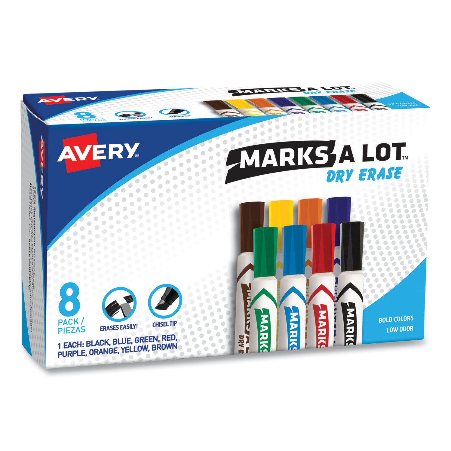 School Smart Dry Erase Markers, Bullet Tip, Low Odor, Assorted Colors, Pack of 4