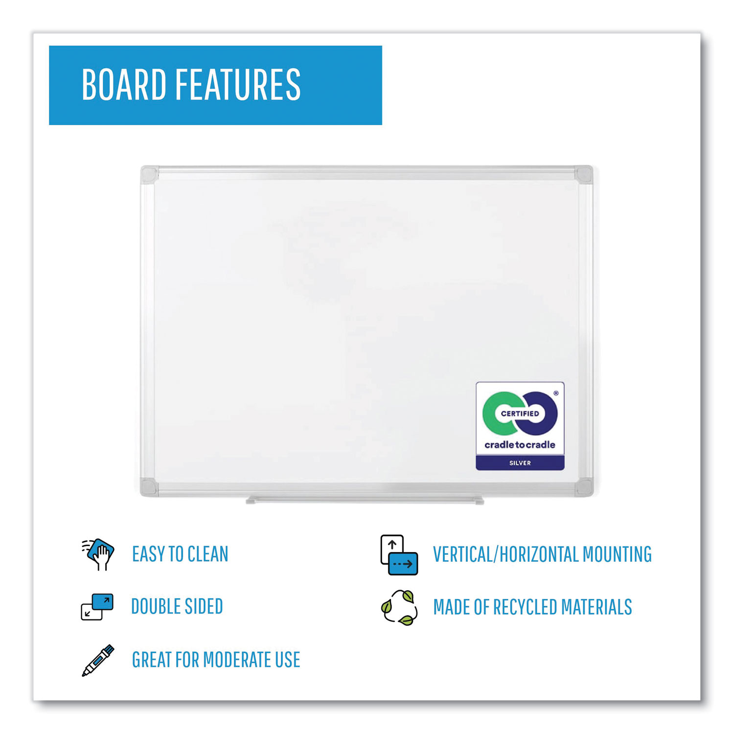 Double Sided Dry Erase Whiteboard, Melamine, 96 x 48