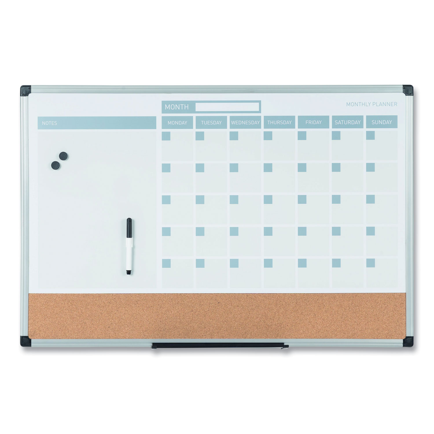 Silver Frame BVCMB0707186P 3-in-1 Calendar Planner Dry Erase Board 36 x 24 