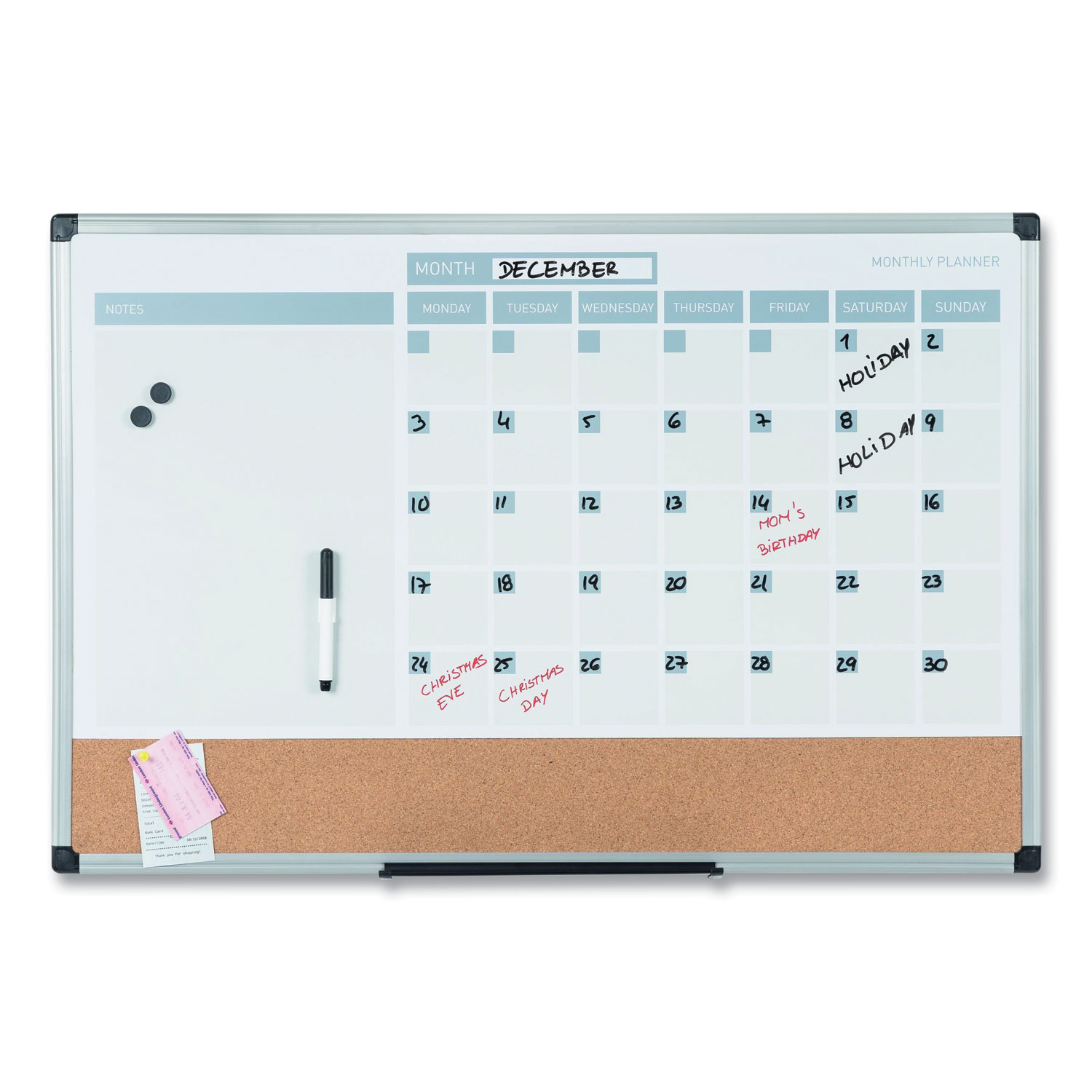 MasterVision® 3in1 Calendar Planner, 36 x 24, White Surface, Silver