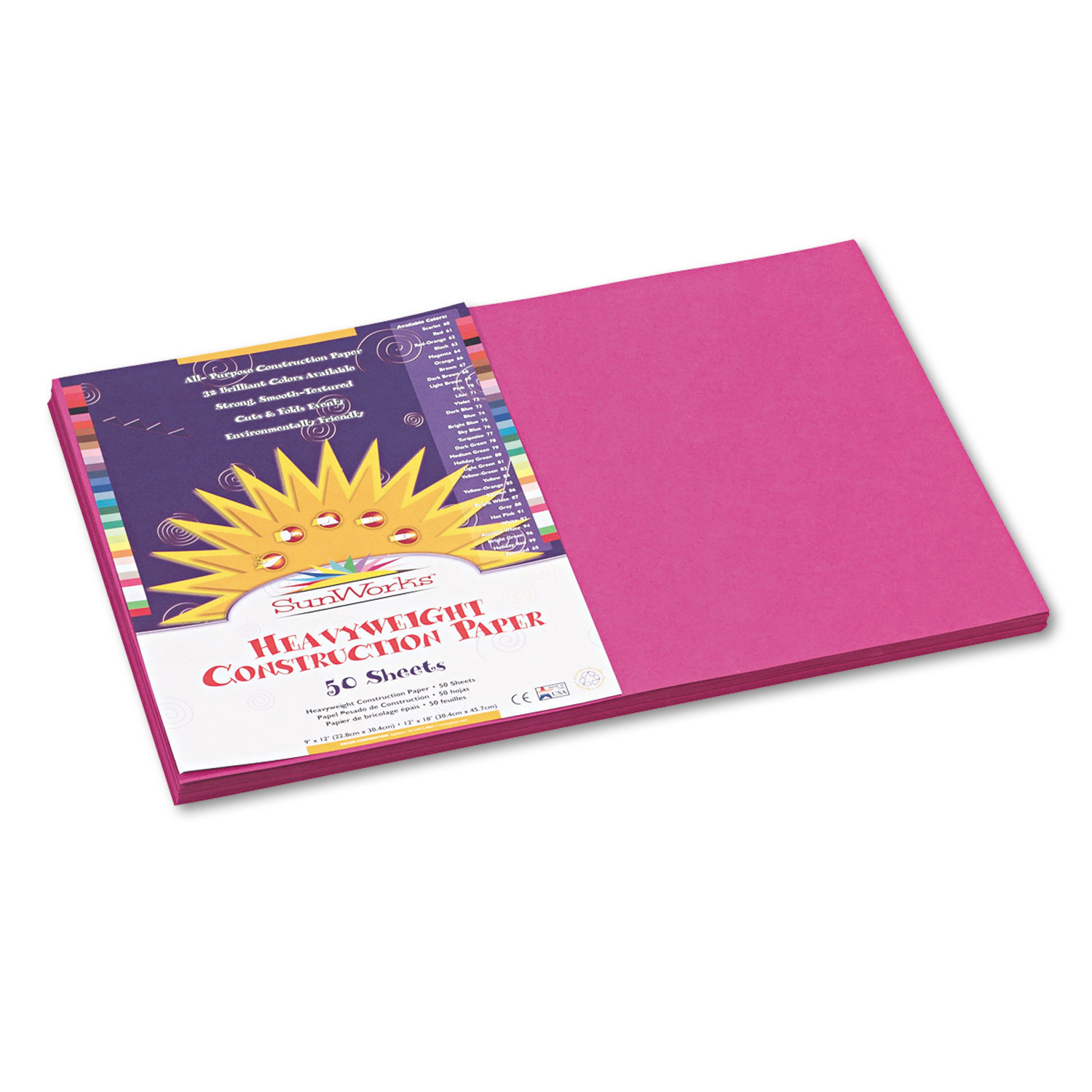  SunWorks 6407 Construction Paper, 58lb, 12 x 18, Magenta, 50/Pack (PAC6407) 