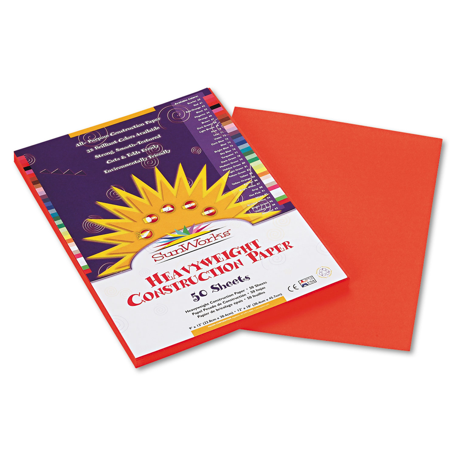  SunWorks 6603 Construction Paper, 58lb, 9 x 12, Orange, 50/Pack (PAC6603) 