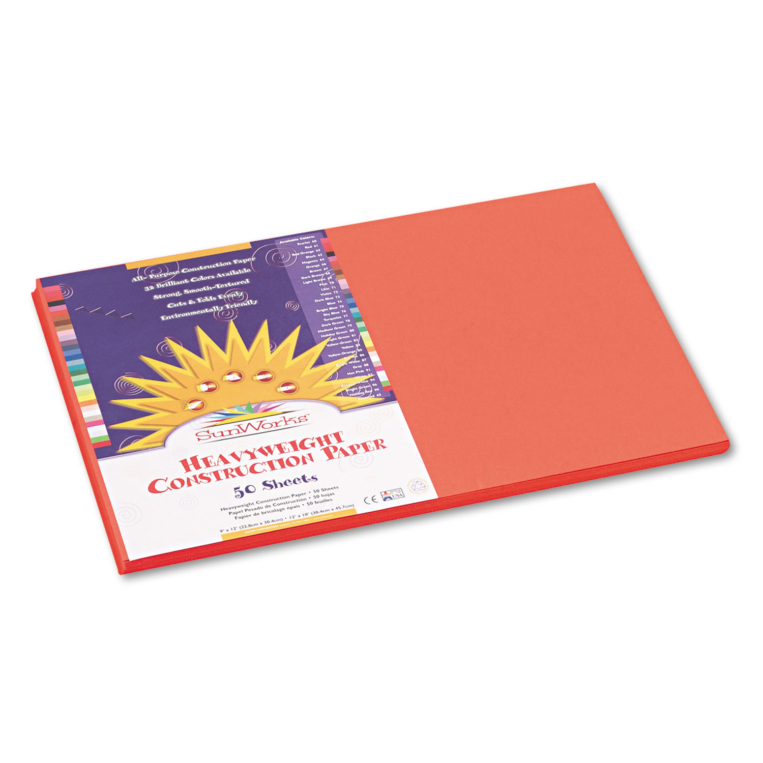  SunWorks 6607 Construction Paper, 58lb, 12 x 18, Orange, 50/Pack (PAC6607) 