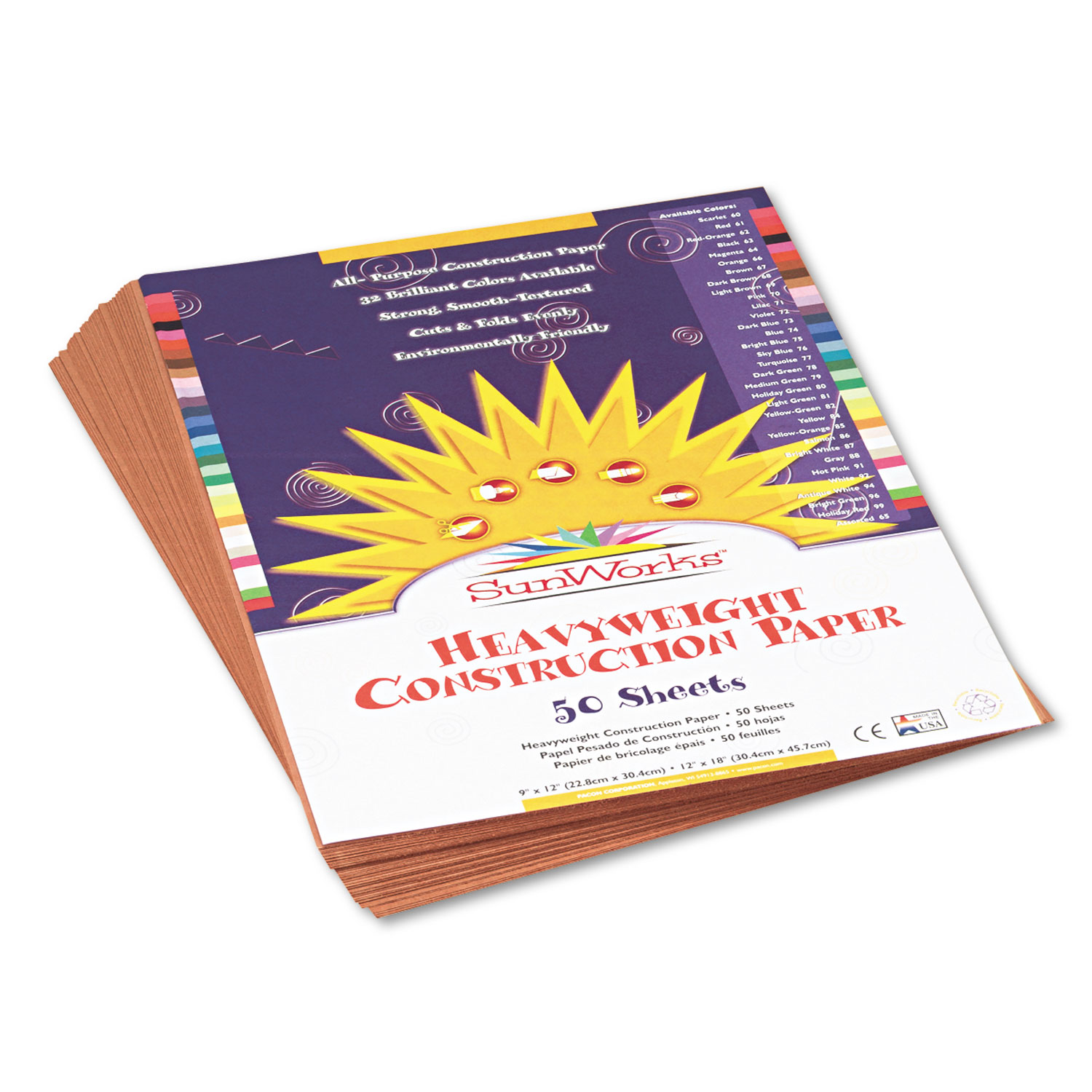  SunWorks 6903 Construction Paper, 58lb, 9 x 12, Light Brown, 50/Pack (PAC6903) 
