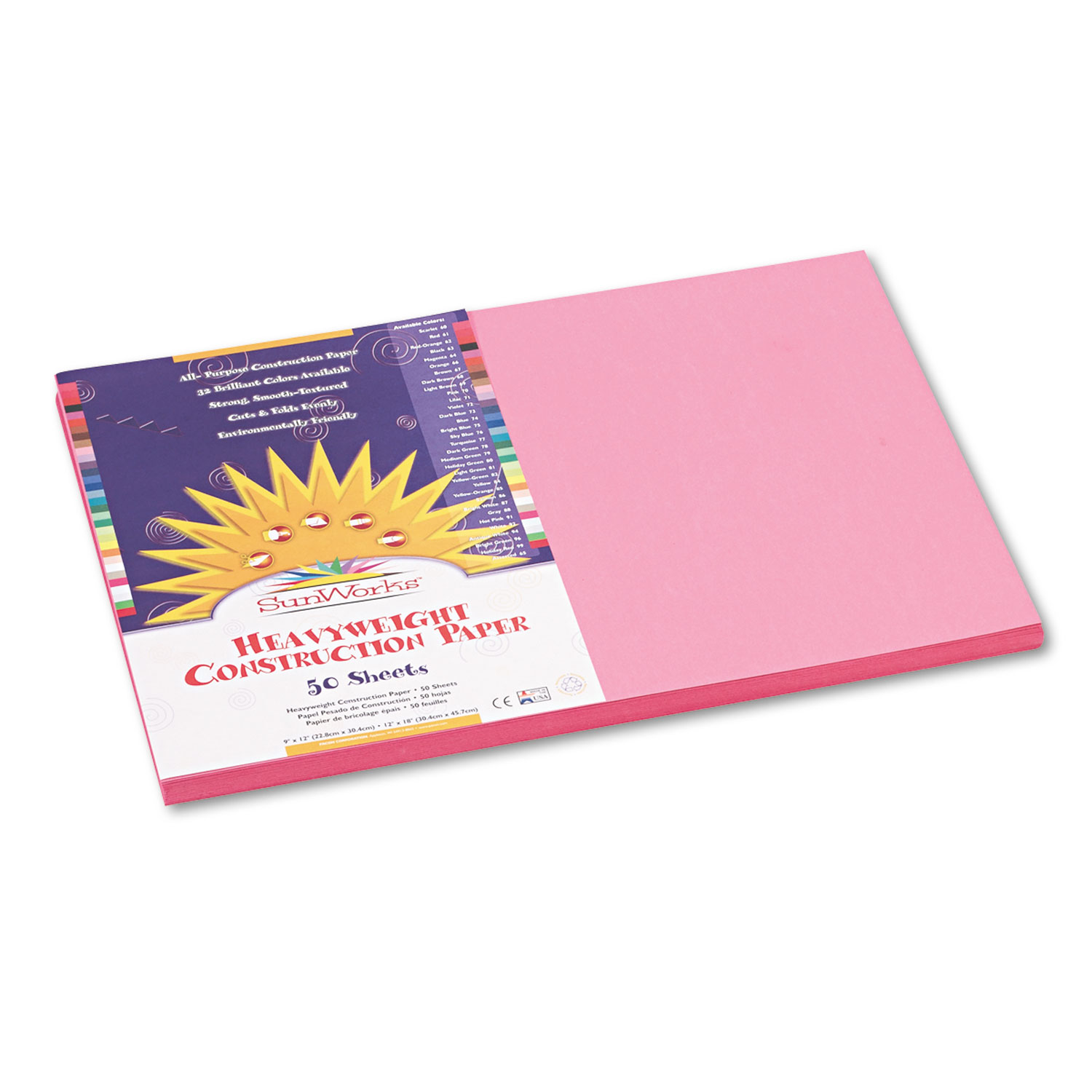Construction Paper, 58lb, 12 x 18, Pink, 50/Pack