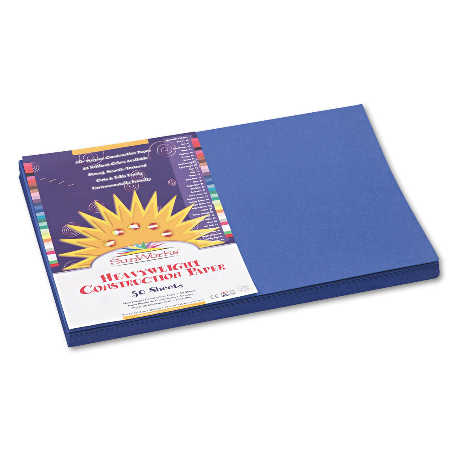  SunWorks 7307 Construction Paper, 58lb, 12 x 18, Dark Blue, 50/Pack (PAC7307) 