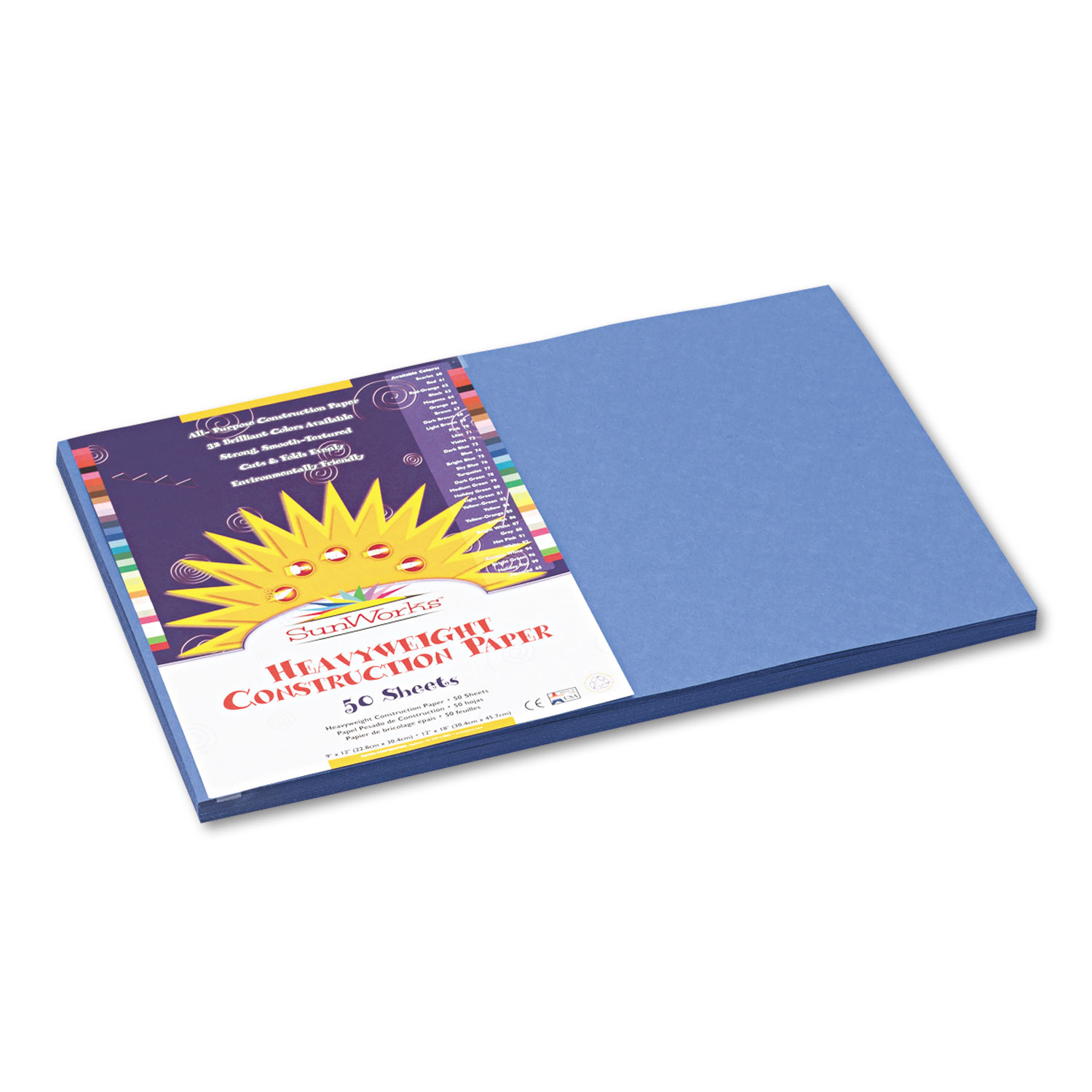  SunWorks 7407 Construction Paper, 58lb, 12 x 18, Blue, 50/Pack (PAC7407) 
