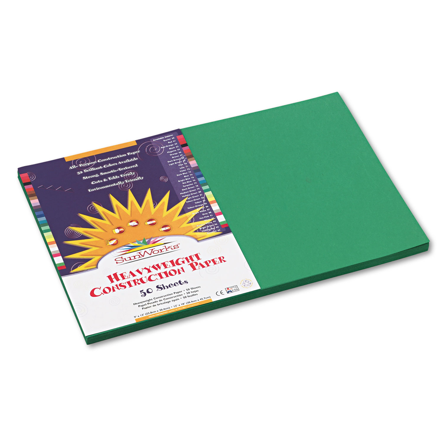  SunWorks 8007 Construction Paper, 58lb, 12 x 18, Holiday Green, 50/Pack (PAC8007) 