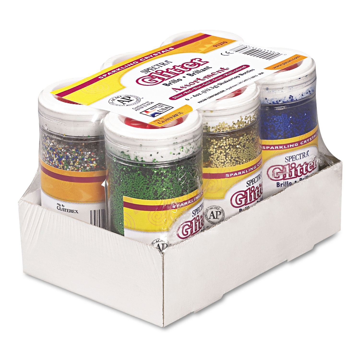  Pacon 91370 Spectra Glitter, .04 Hexagon Crystals, Assorted, 4 oz Shaker-Top Jar, 6/Pack (PAC91370) 
