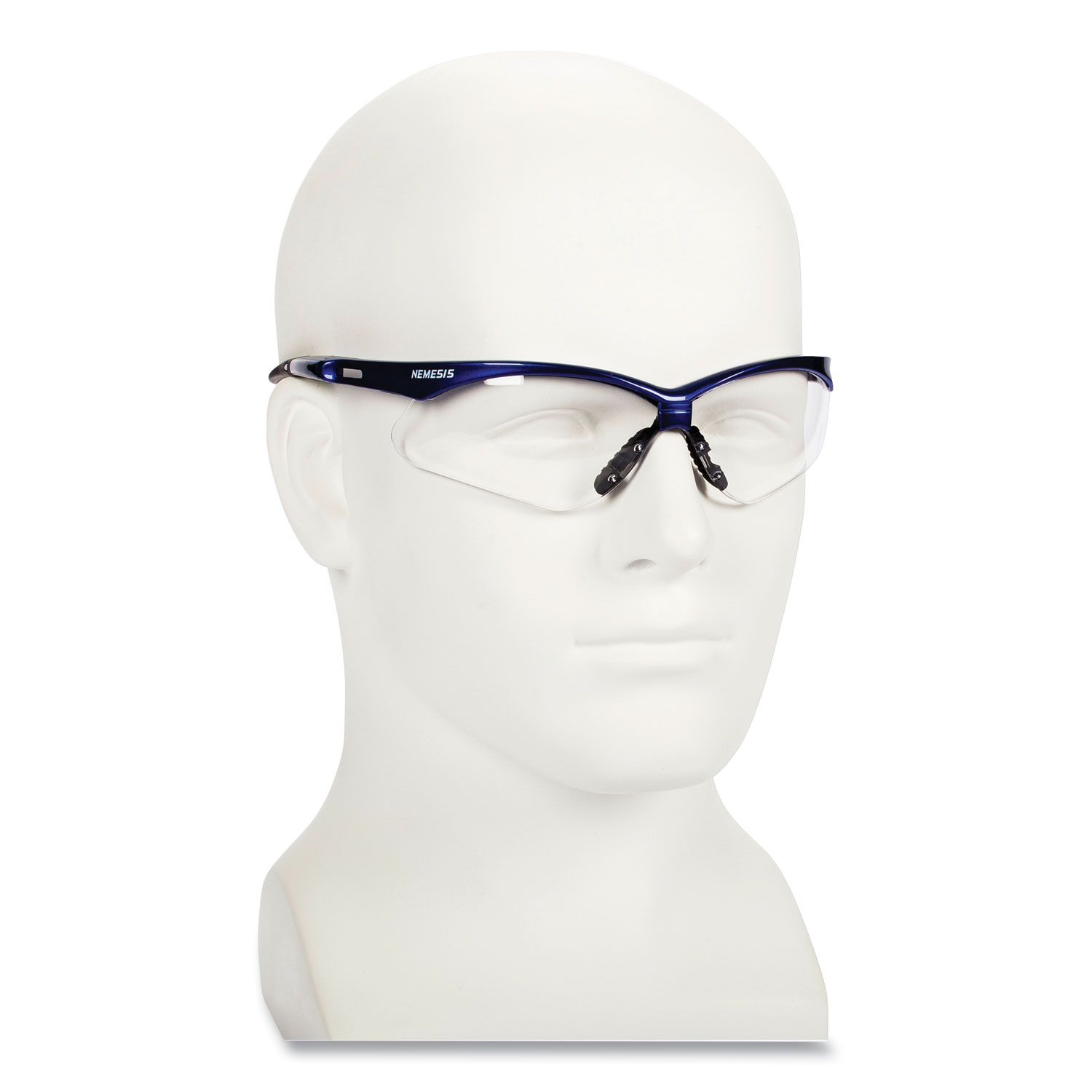Nemesis Safety Glasses, Metallic Blue Half Frame, Clear Dual Lens, 12/Box