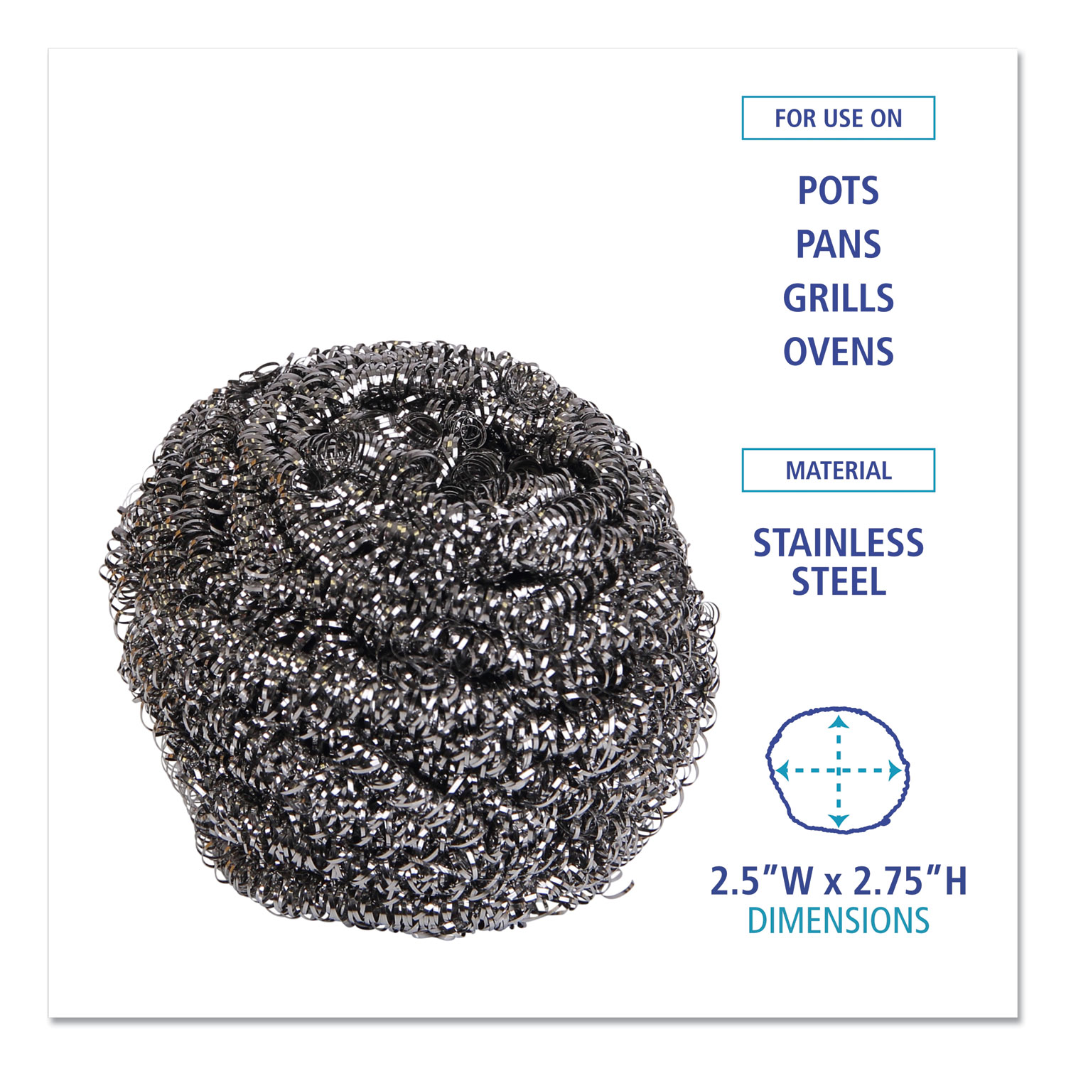 Stainless Steel Scrubber Sponge, Medium Size, (72/Carton)