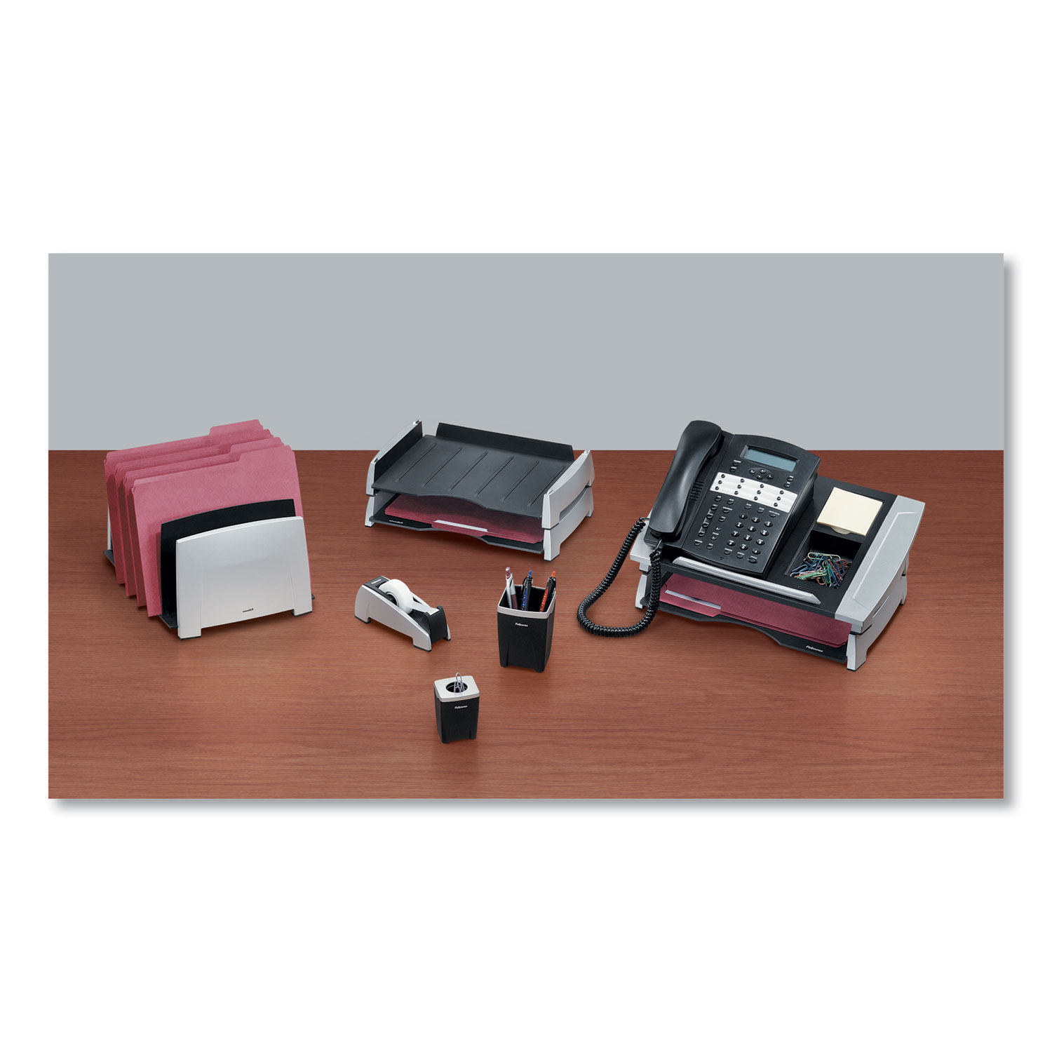 Fellowes Office Suites Desktop Tape Dispenser, 1 Core, Plastic, Heavy  Base, Black/Silver (8032701)