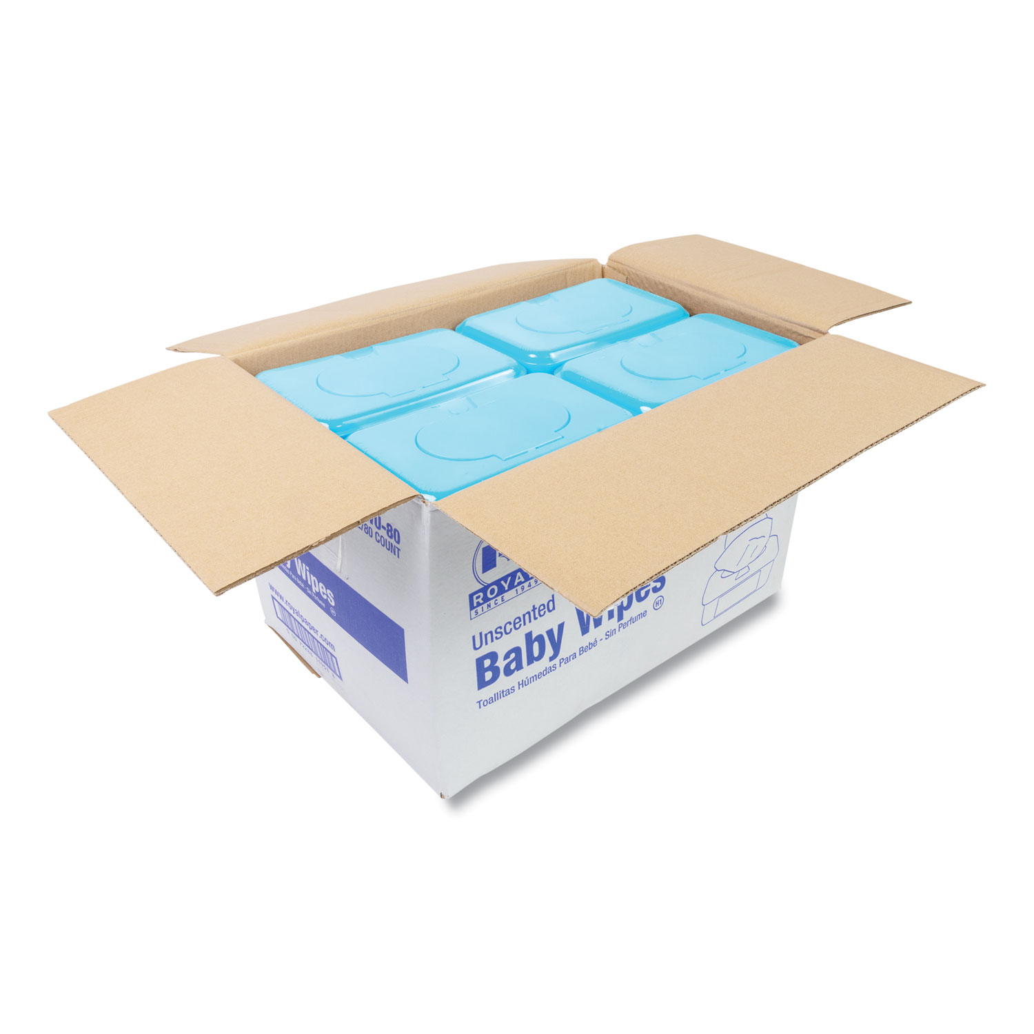 AmerCareRoyal® Baby Wipes Tub, Unscented, White, 80/Tub, 12 Tubs/Carton