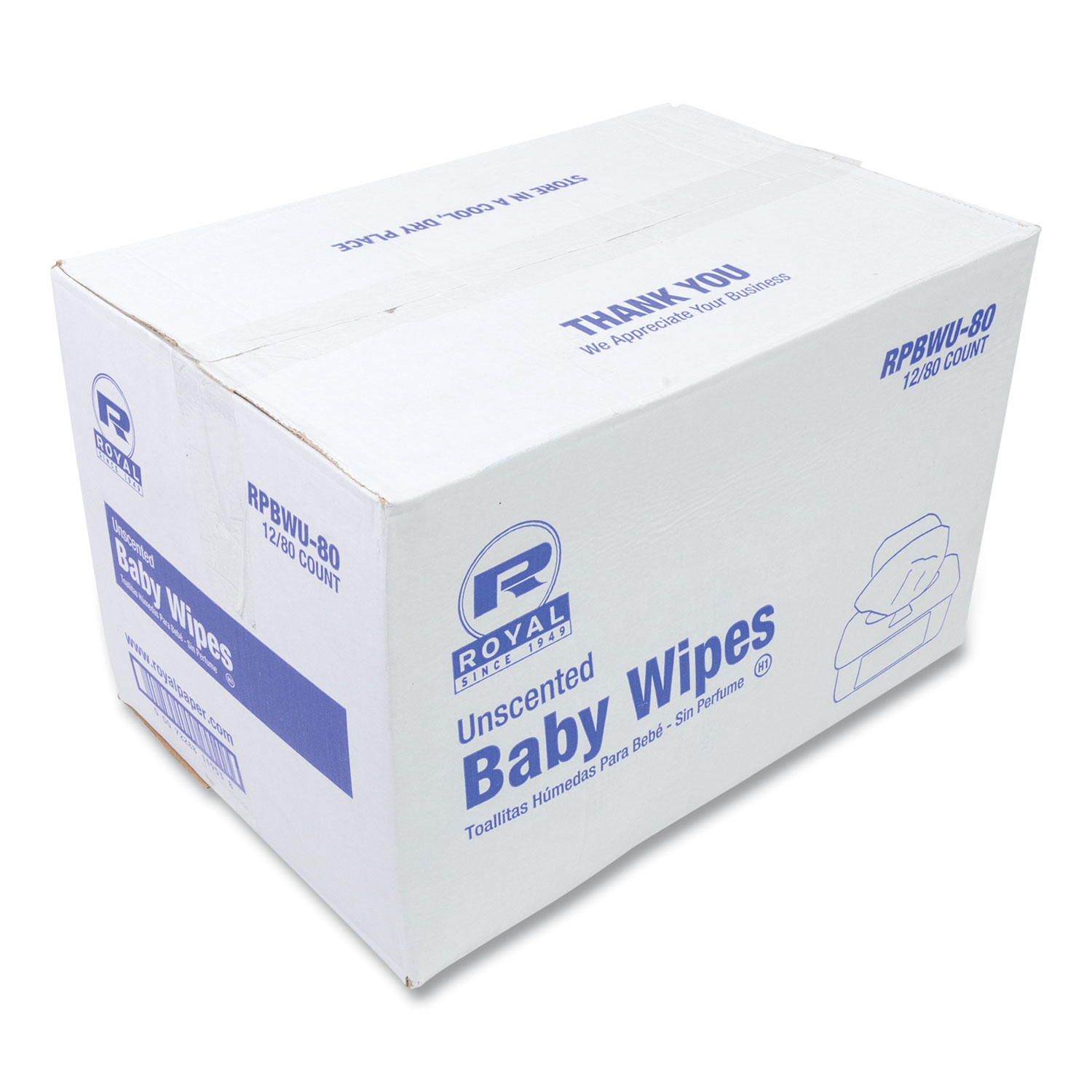 Baby Wipes Tub, White, 80/Tub, 12/Carton - Zerbee