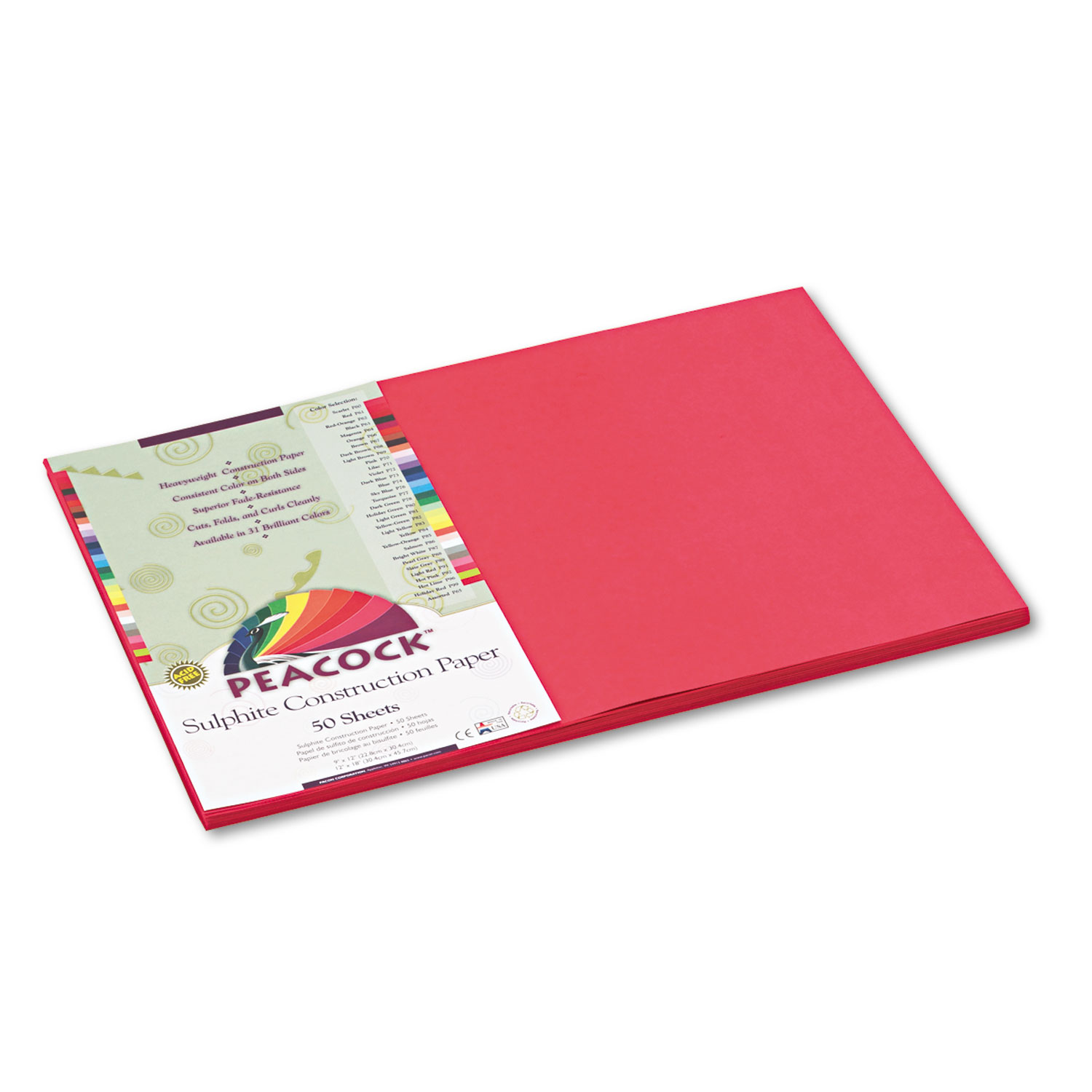 Colorations Assorted Colors 12 x 18 Heavyweight Construction Paper - 50 Sheets