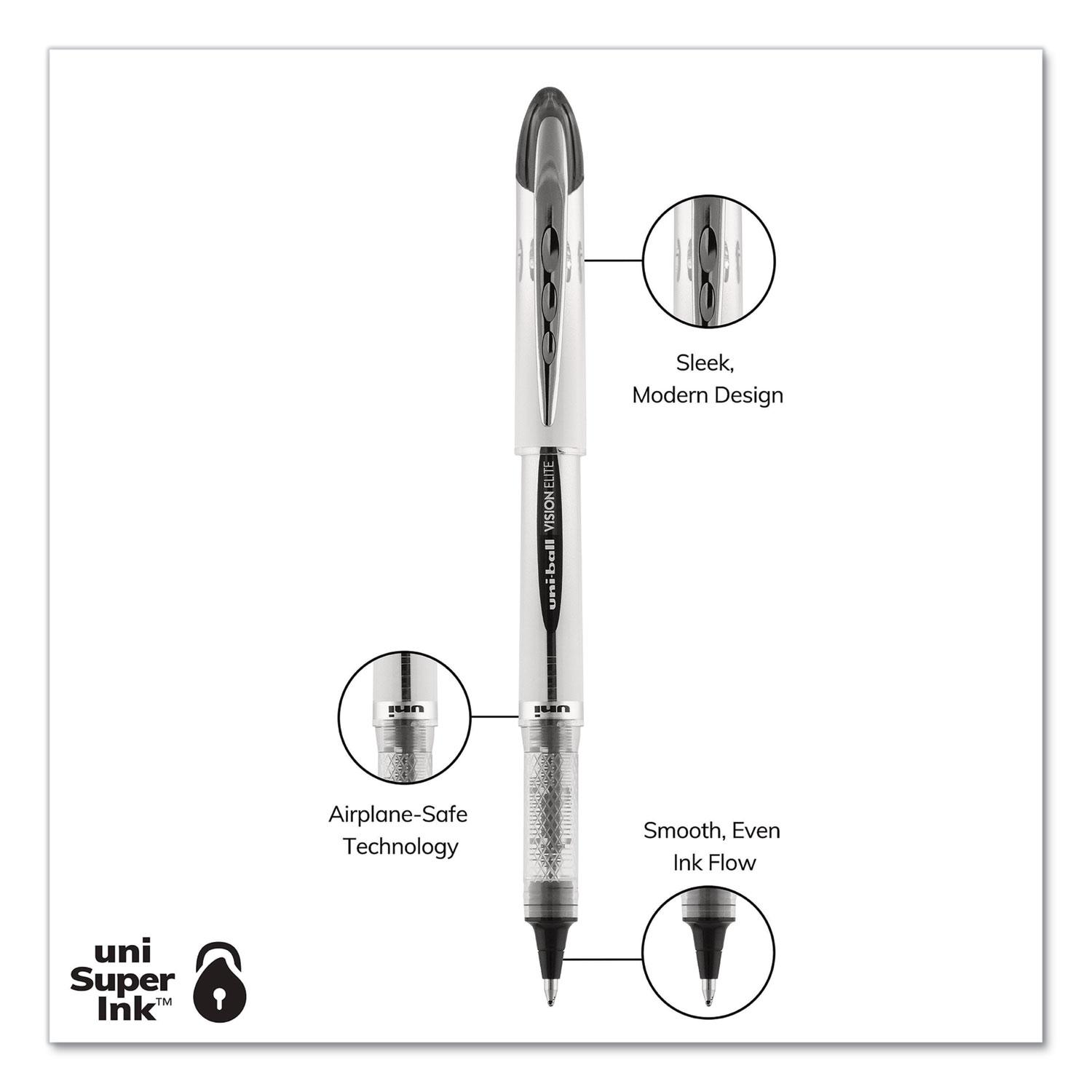 61233PP uni-ball Vision Elite Roller Ball Pen Refill Black Ink 0.8mm 6 Each for sale online 