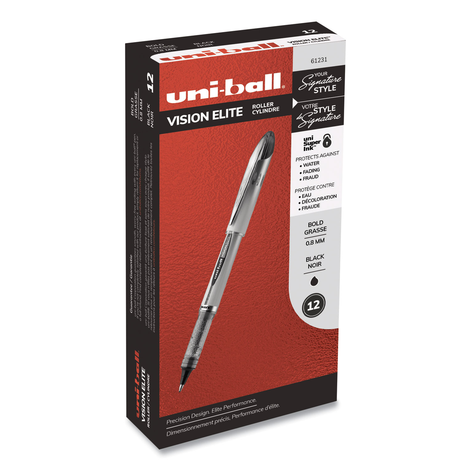 61233PP uni-ball Vision Elite Roller Ball Pen Refill Black Ink 0.8mm 6 Each for sale online 
