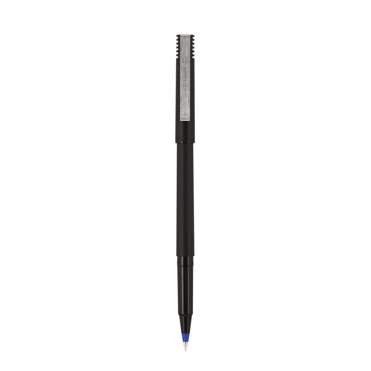 uni-ball Stick Roller Ball Pen Micro 0.5mm Black Ink Metallic Gray Barrel Stand 