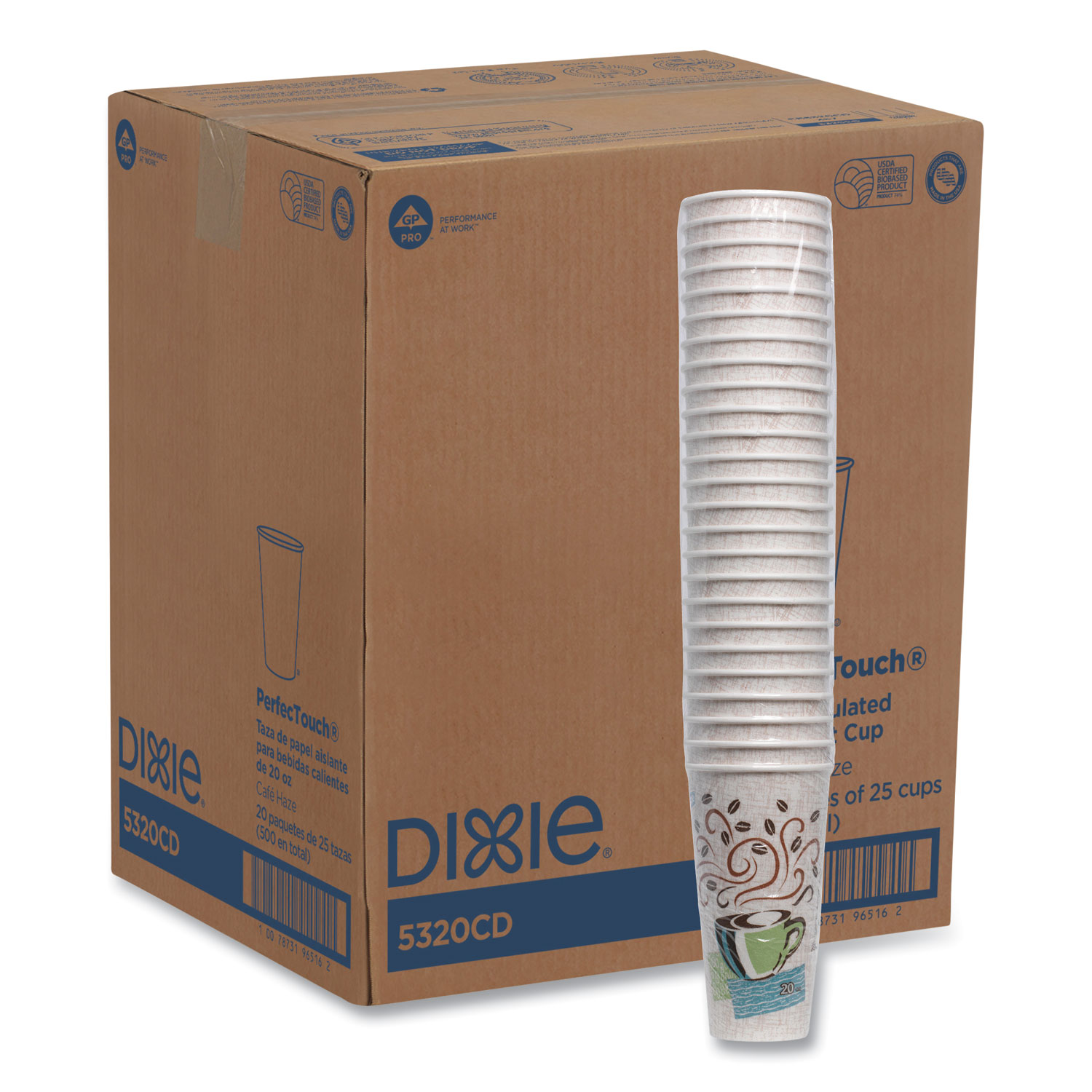 Dixie PerfecTouch Insulated Paper Hot Coffee Cups by GP Pro - 12