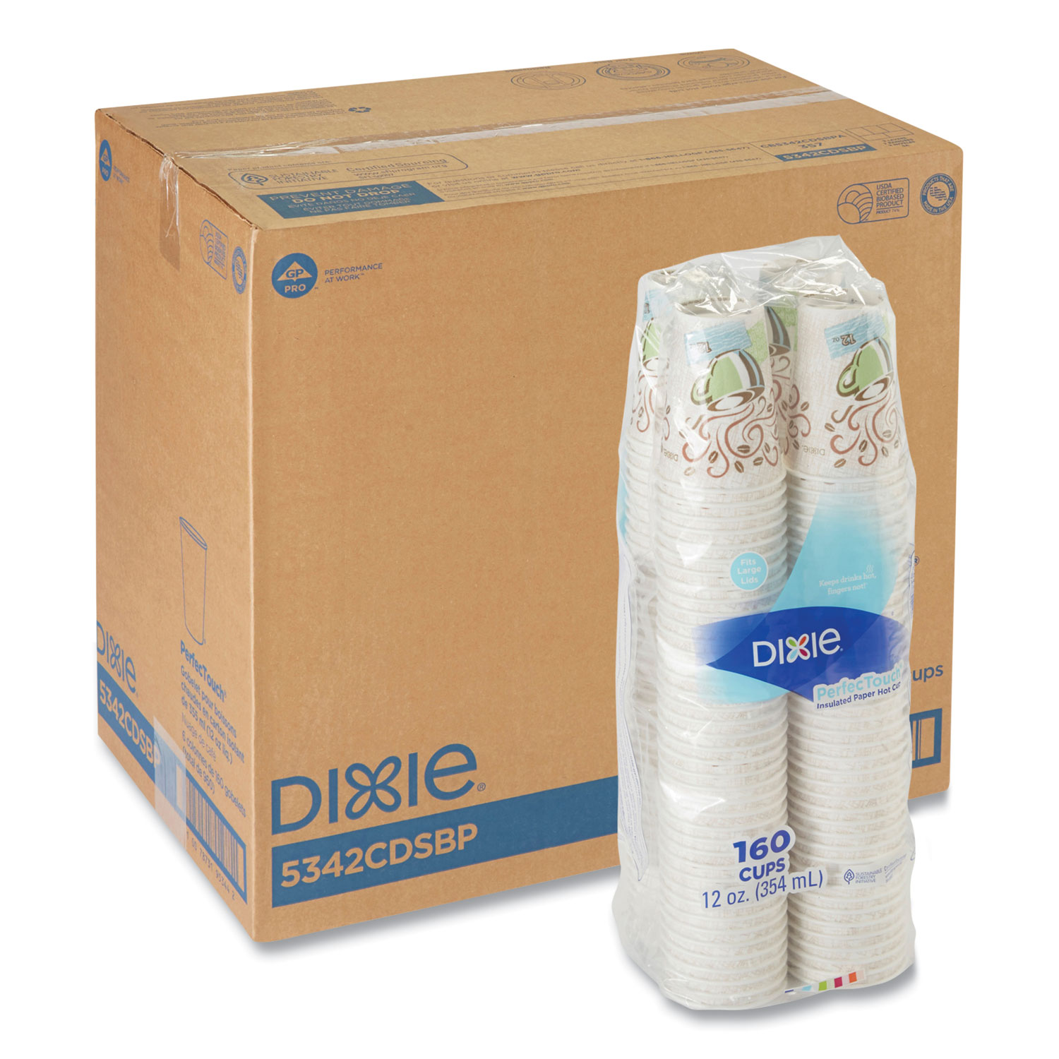 Dixie PerfecTouch Grab 'N Go 12 oz Paper Cups & Lids