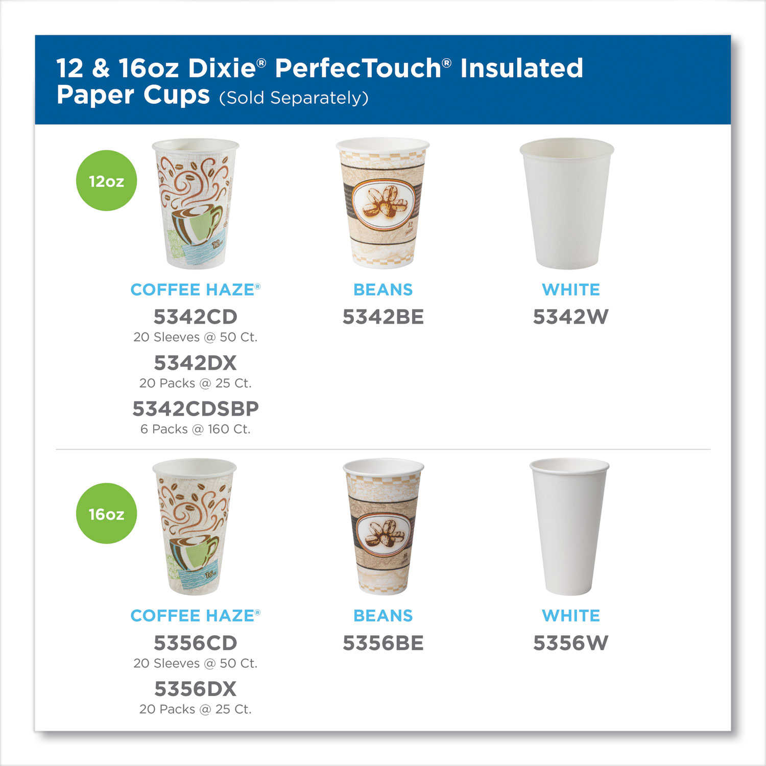 Dixie 5356dx Hot Cups Paper 16 Ounces Coffee Dreams Design 500 per Carton for sale online 