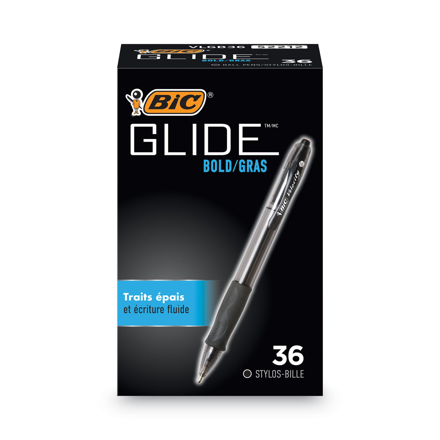 BIC Glide Bold Retractable Ball Pen, Black, 1.6mm Bold Point, 36 Pack