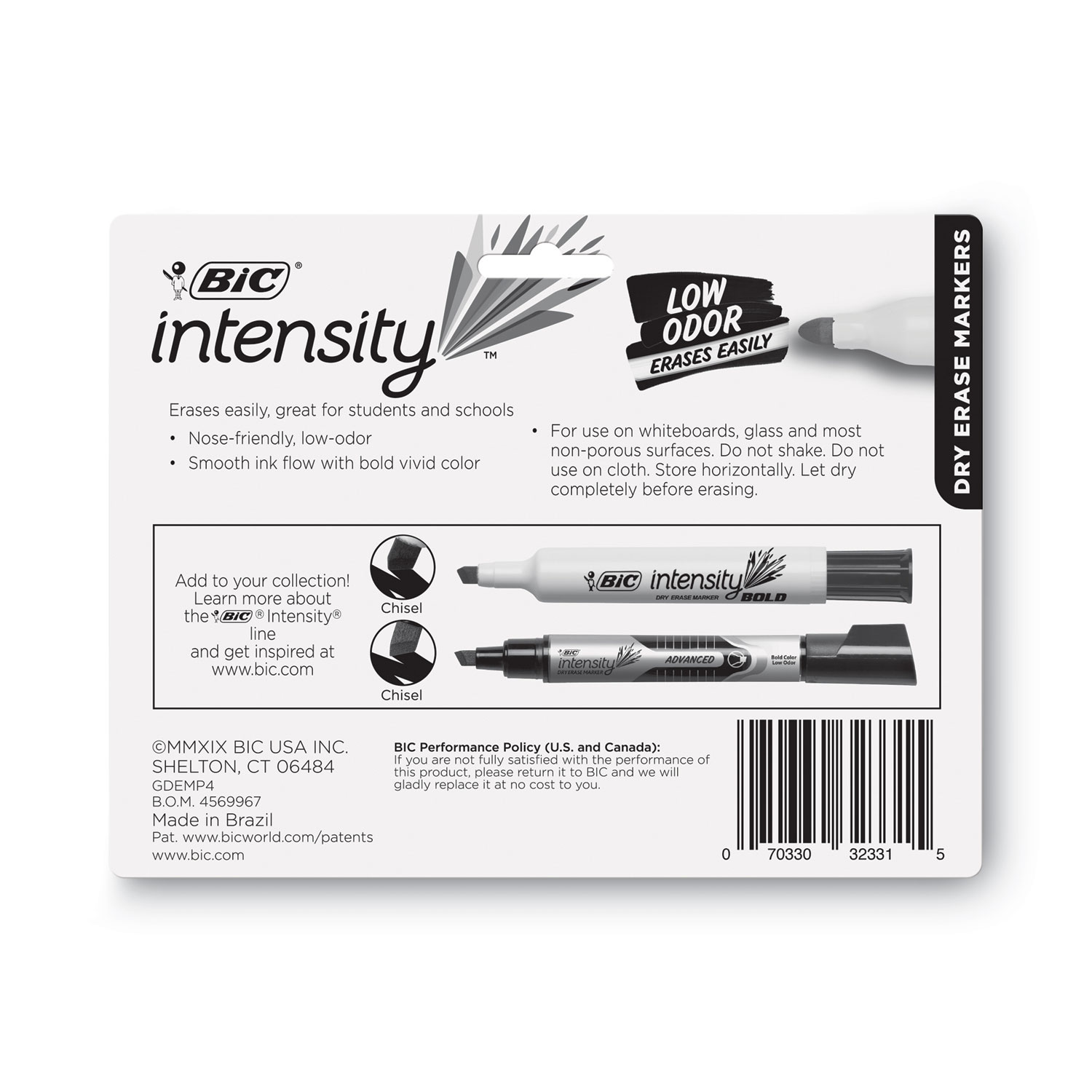 Bic Low Odor and Bold Writing Dry Erase Marker, Chisel Tip, Assorted