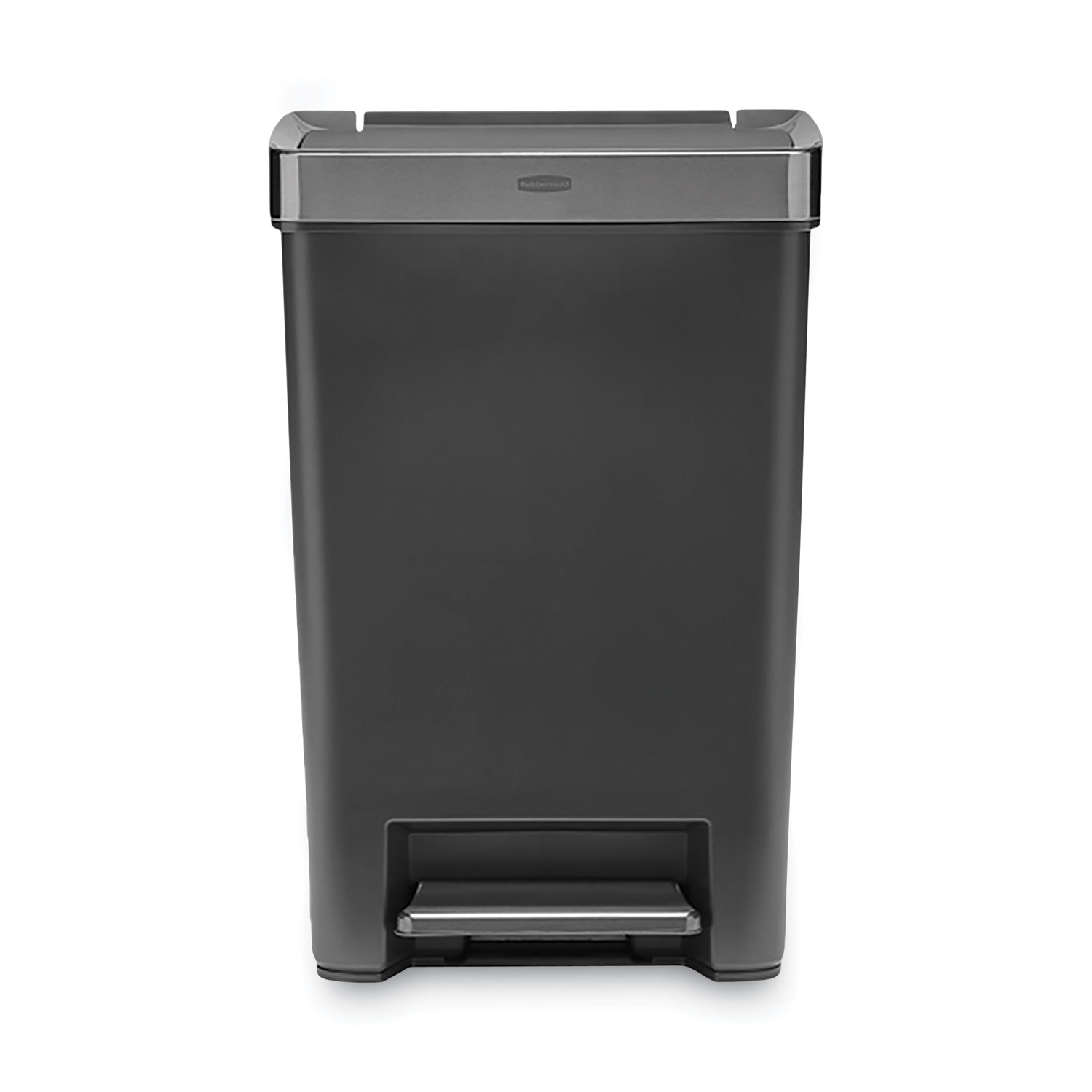 Premier Series III Step-On Waste Container, 12.4 gal, Plastic, Black/Stainless Steel