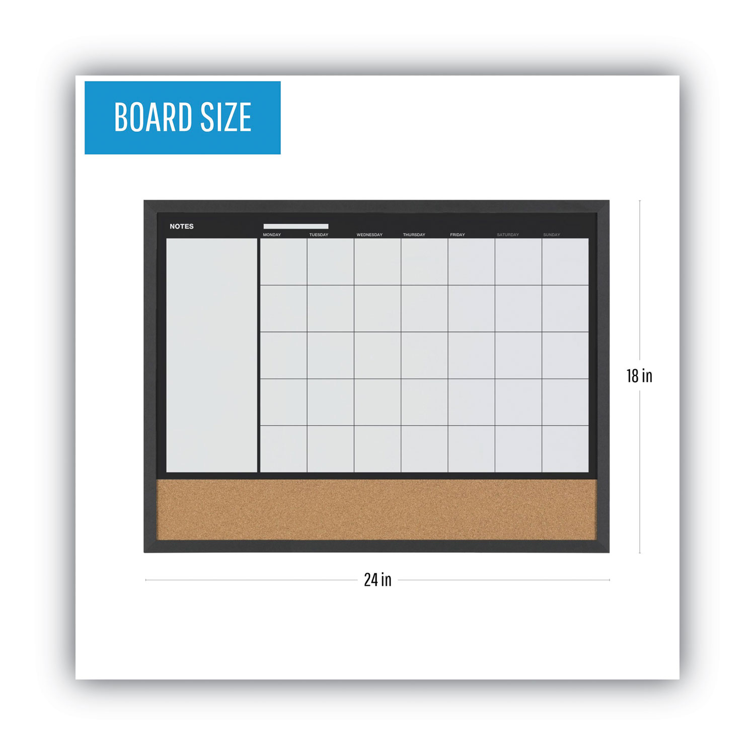 3-In-1 Combo Planner, 24.21 x 17.72, White Surface, Black MDF Frame -  Office Express Office Products