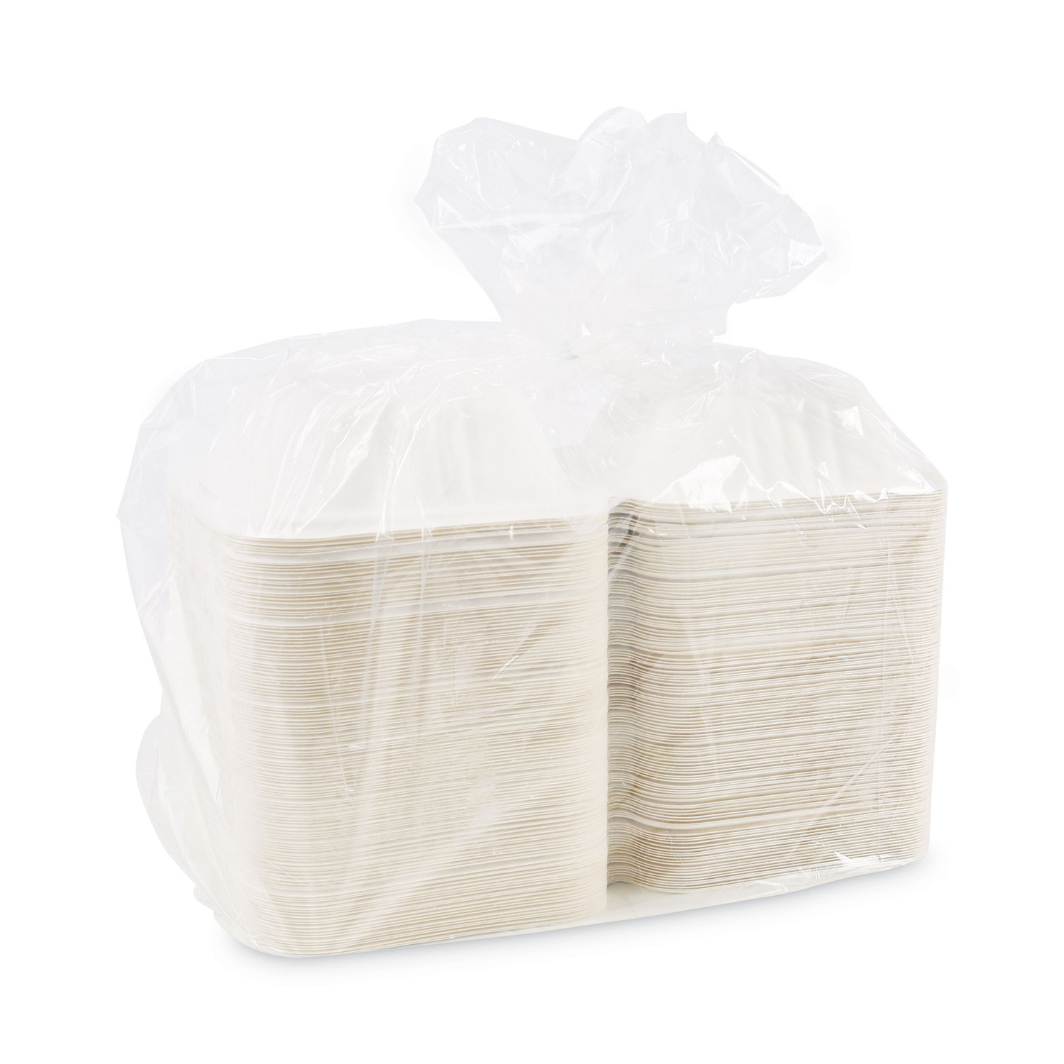 Boardwalk Bagasse Molded Fiber Food Containers, Hinged-Lid, 1-Compartment 6 x 6, White, 125/Sleeve, 4 Sleeves/Carton