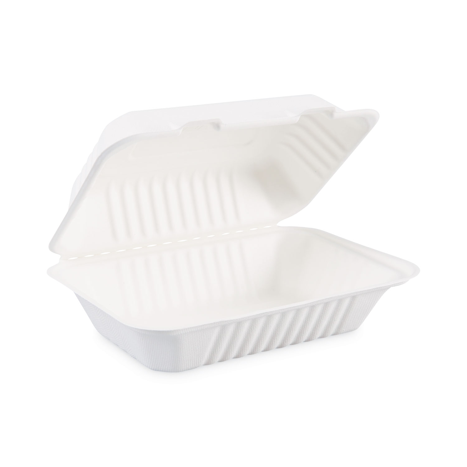 Bagasse Food Containers, Hinged-Lid, 1-Compartment 9 x 9 x 3.19, White,  Sugarcane, 100/Sleeve, 2 Sleeves/Carton - mastersupplyonline