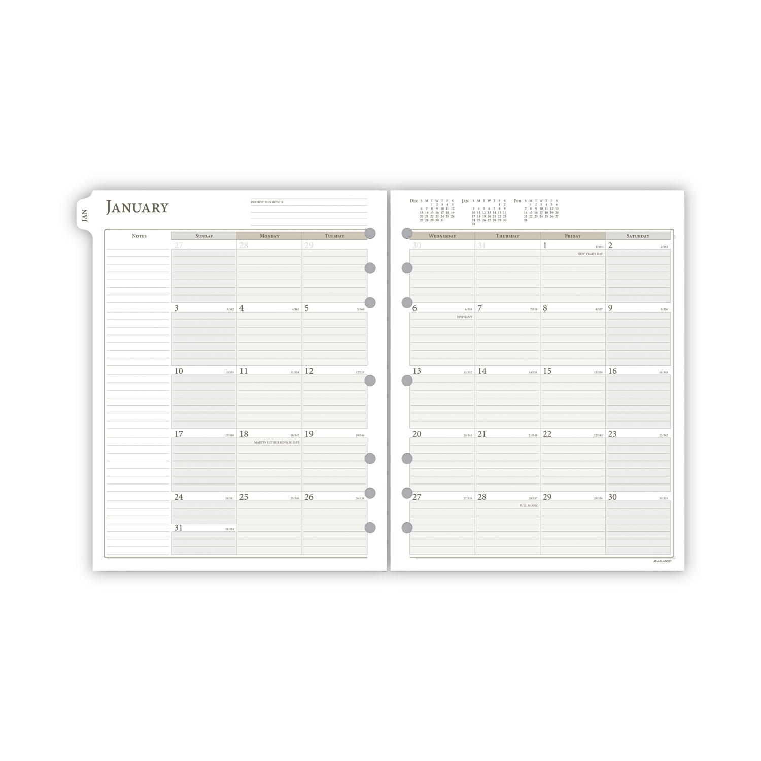 1PagePerDay Planner Refills, 11 x 8.5, White Sheets, 12Month (Jan
