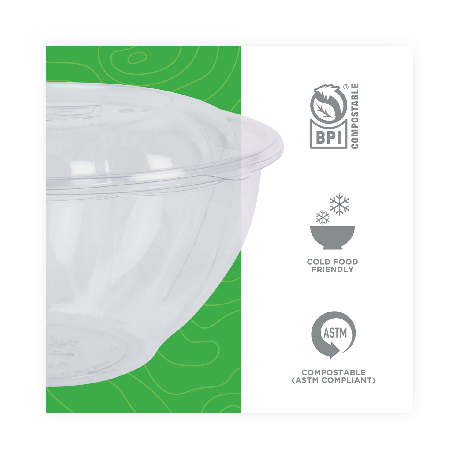 Renewable and Compostable Salad Bowls with Lids, 32 oz, Clear, Plastic,  50/Pack, 3 Packs/Carton - Zerbee