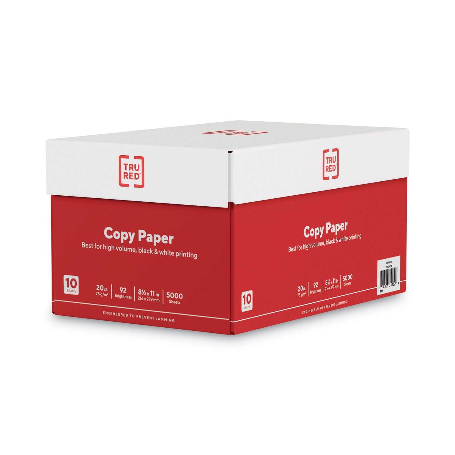 Printer Paper, 92 Bright, 20 lb Bond Weight, 8.5 x 11, 500 Sheets/Ream, 10 Reams/Carton